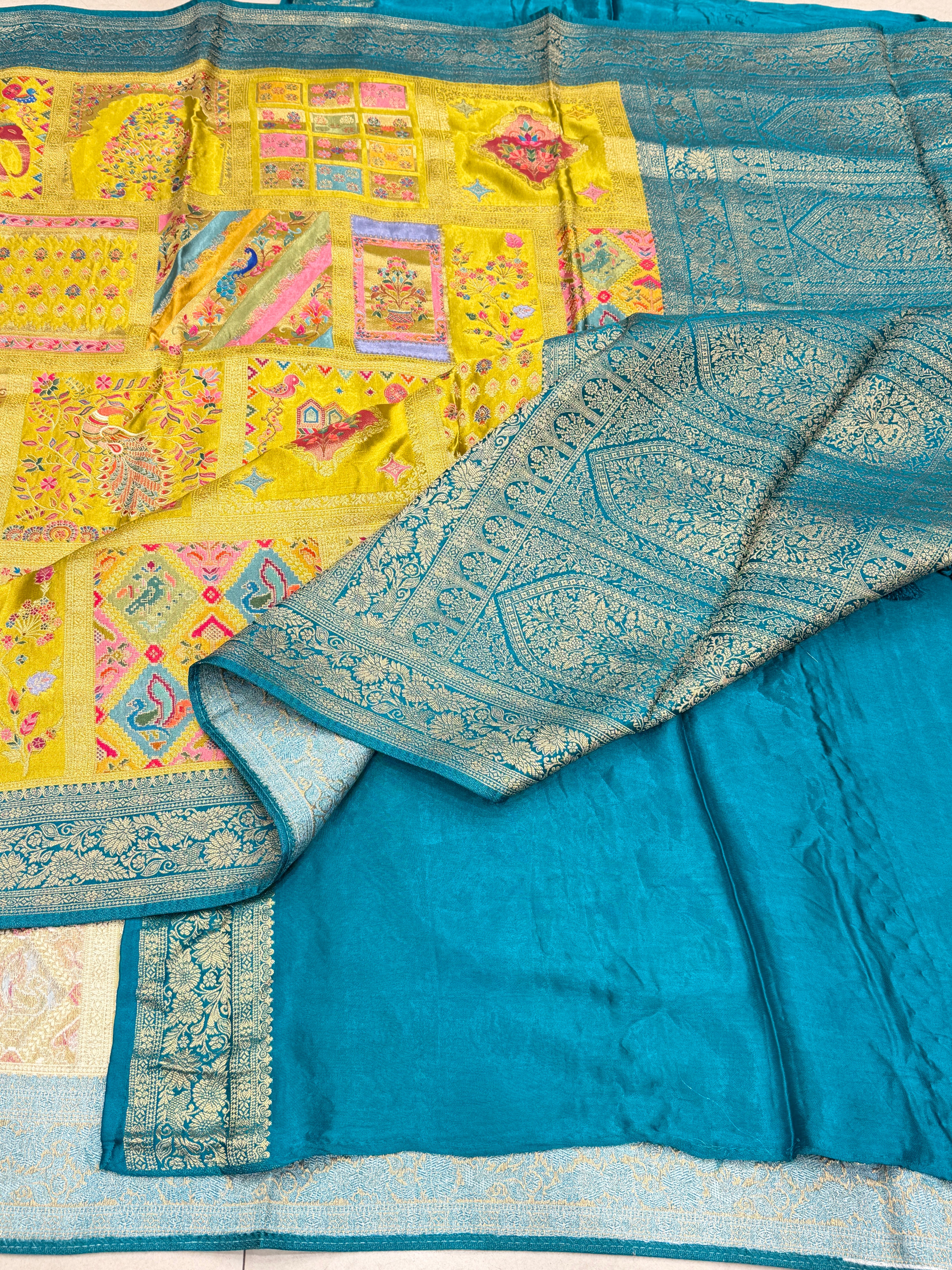 Lime Green Modal Rangkat Banarasi Multi Design Saree