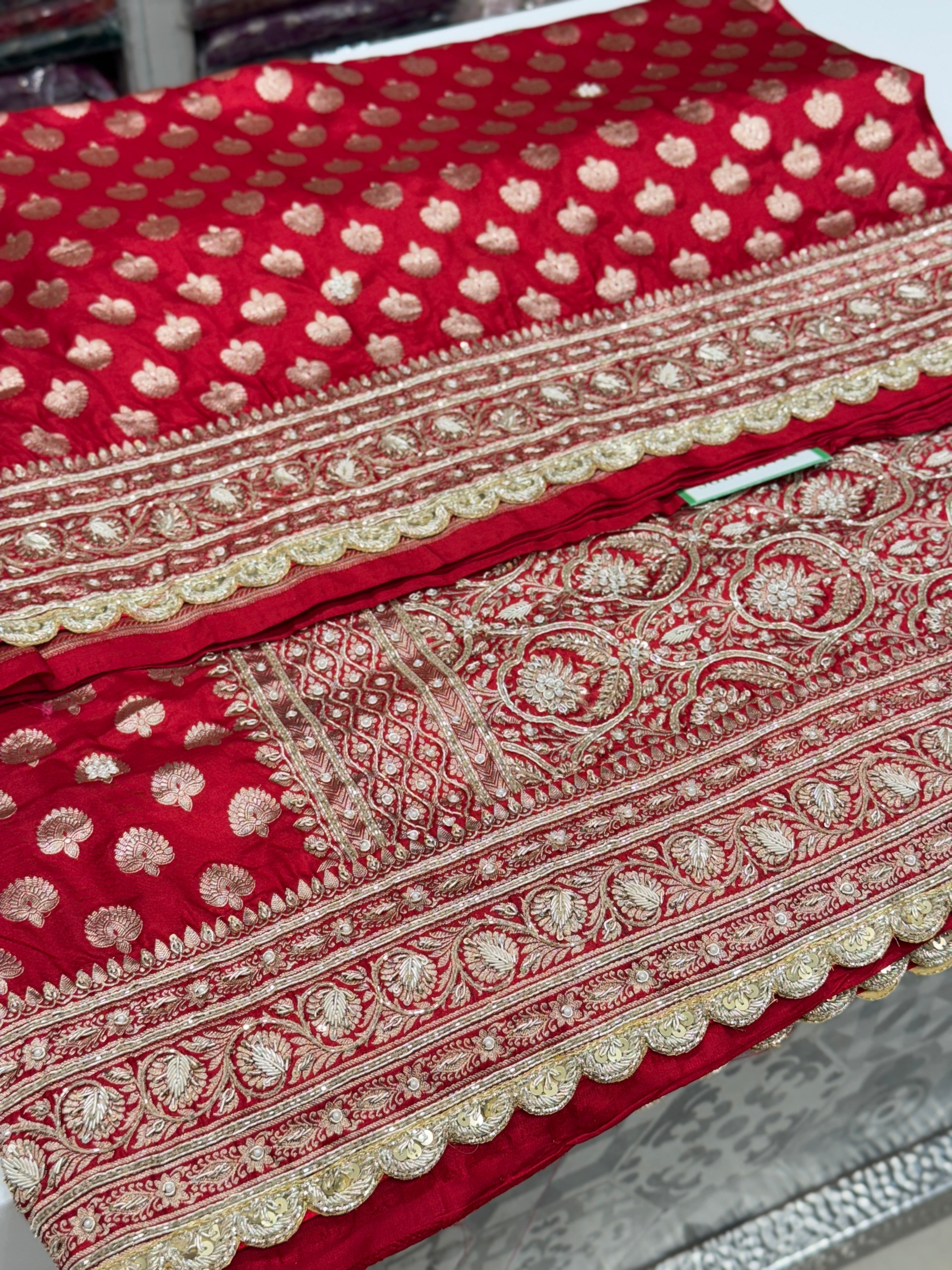 Red Buttis Handloom Banarasi Pure Katan Zardosi Embroidery Saree