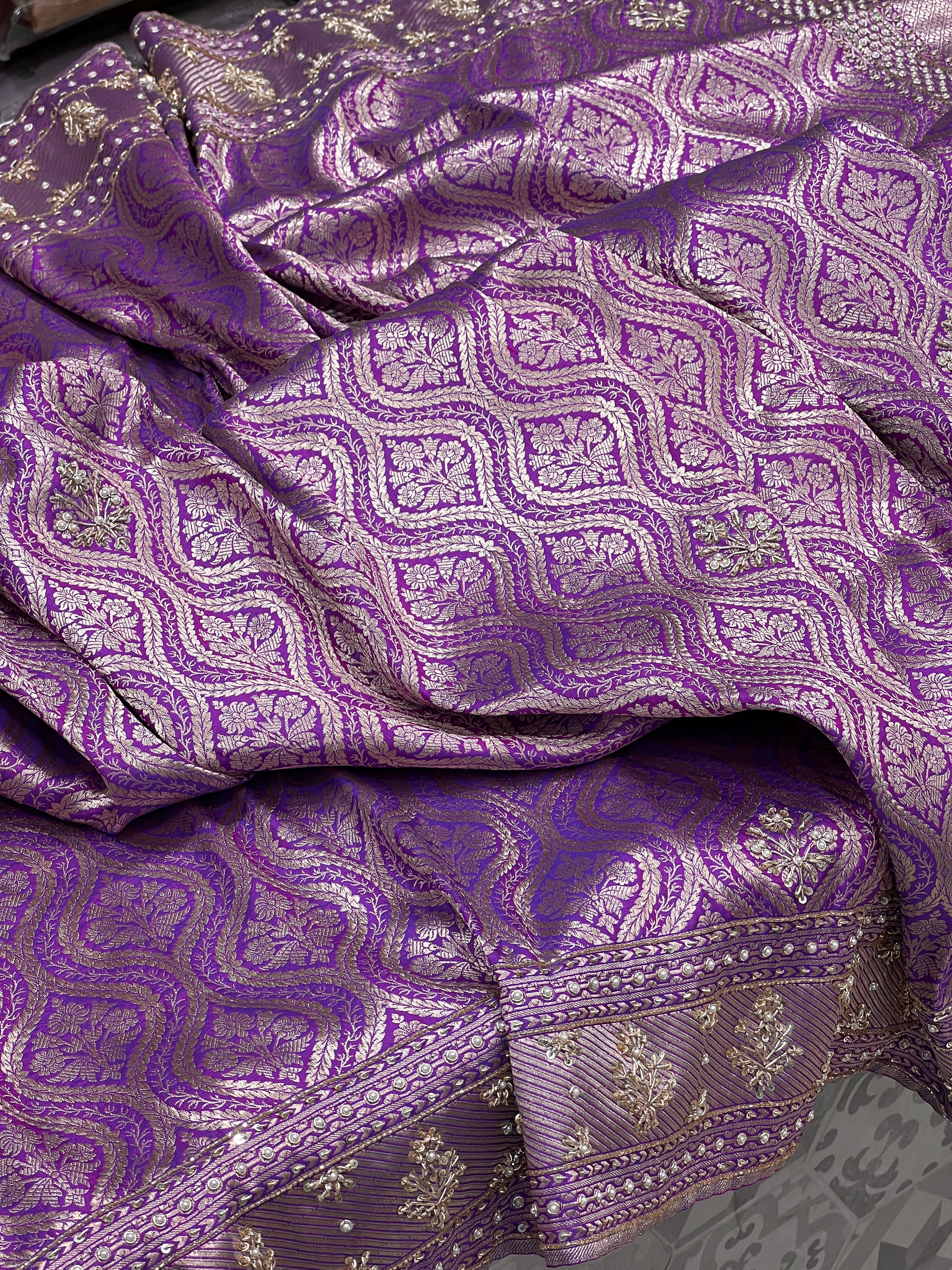 Purple Katan Silk Hand Embroidery Saree