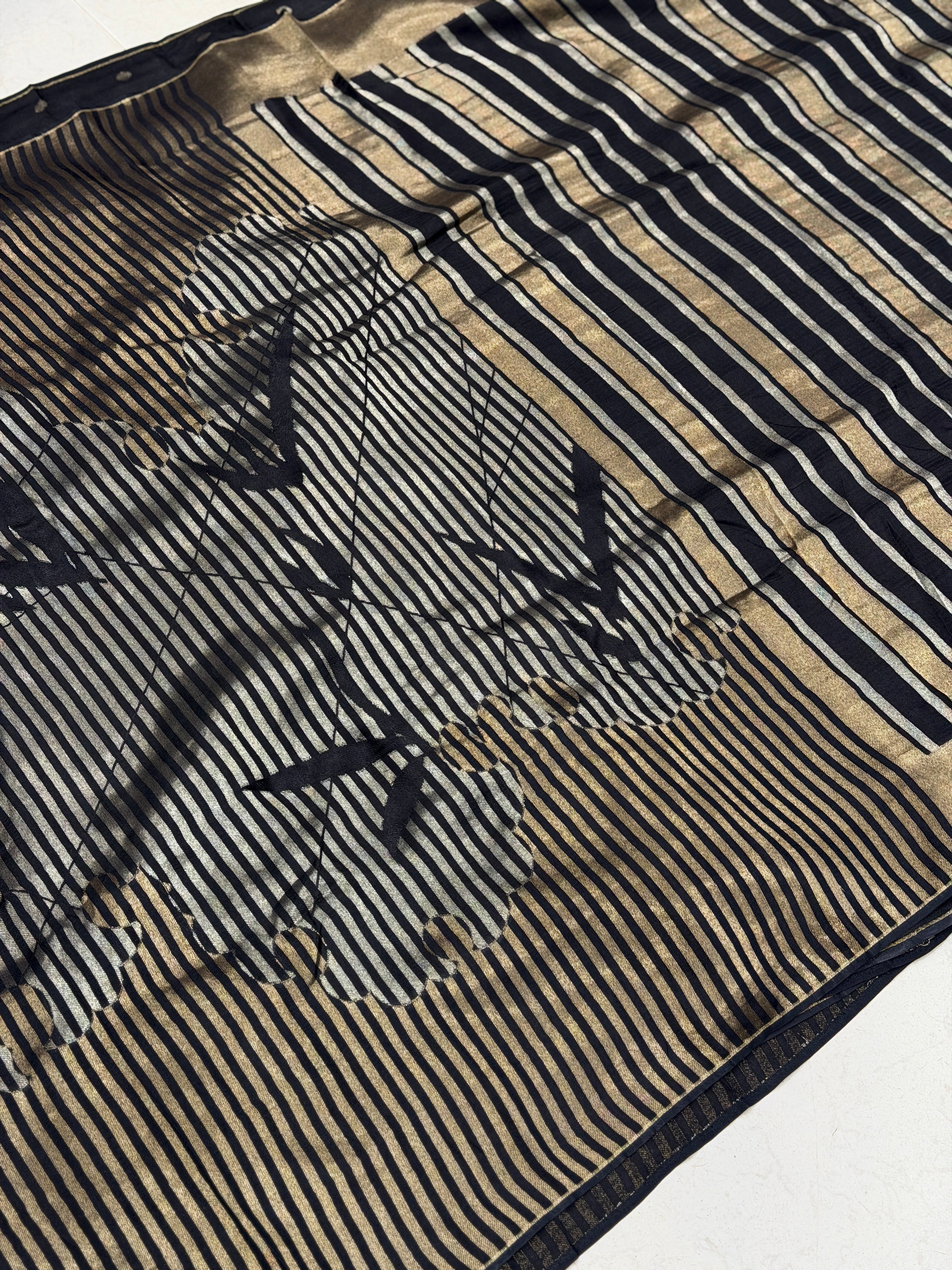 Black Contemporary Silver Golden Banarasi Munga Saree