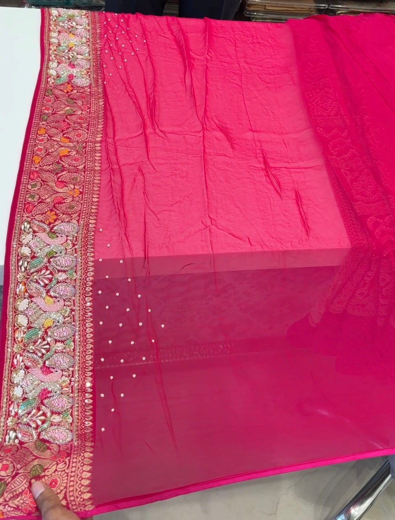 Rani Gharchola Moti Sequin Zardosi Hand Embroidery Georgette Saree