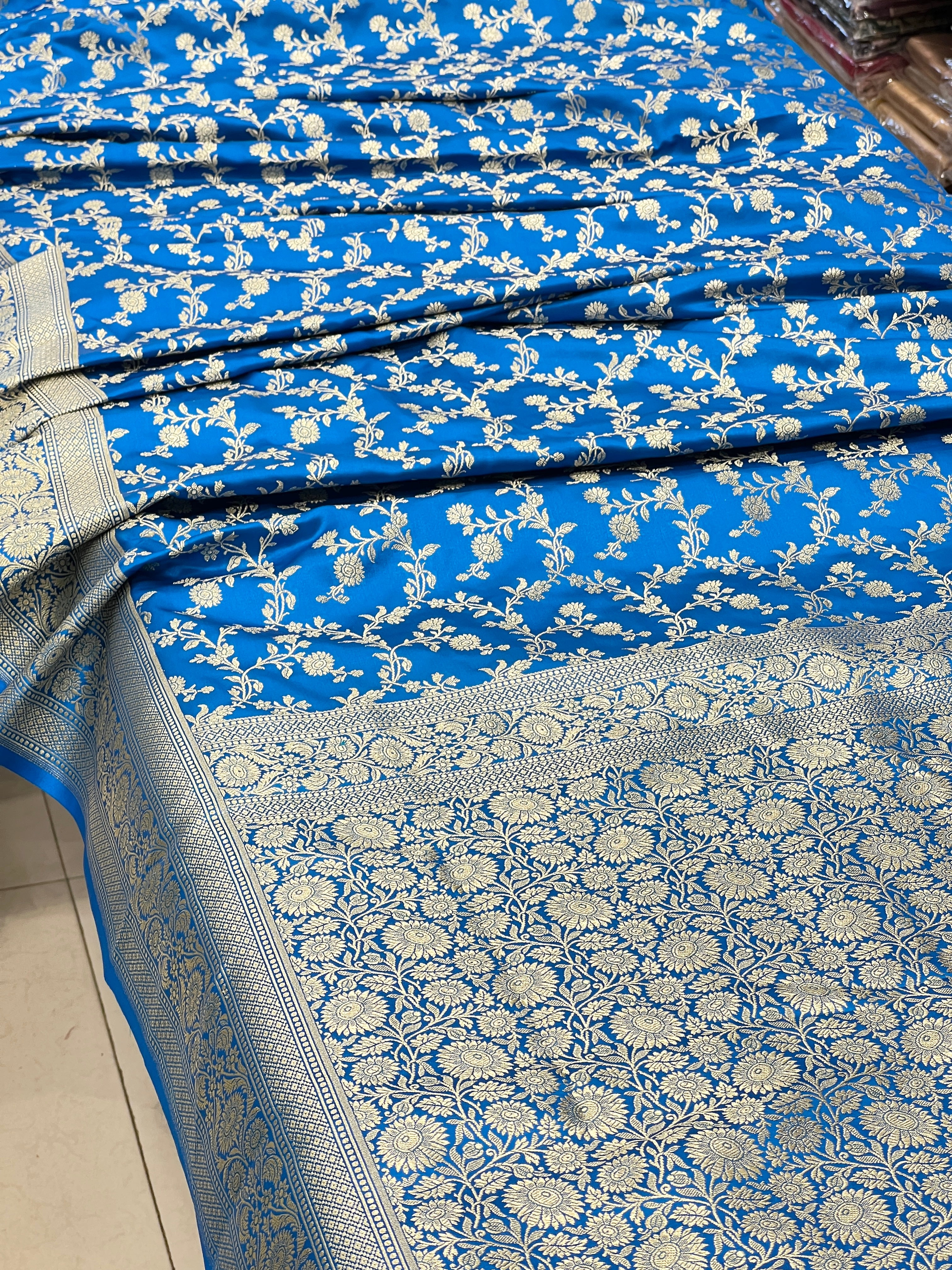 Blue Banarasi Silk Floral Jaal Saree