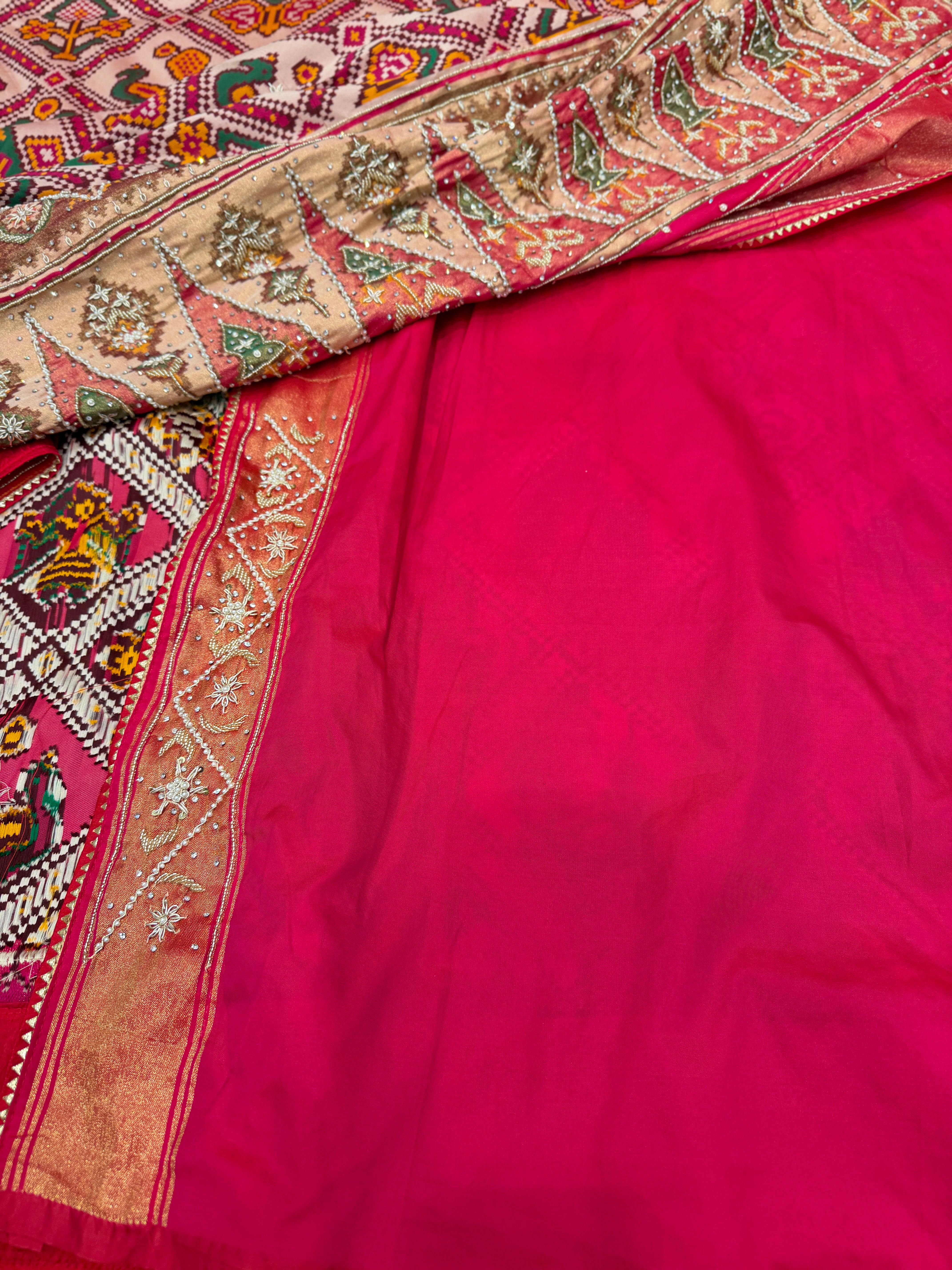 Rani White 5 figure Chabdi Bhat Patola Hand Embroidery Saree
