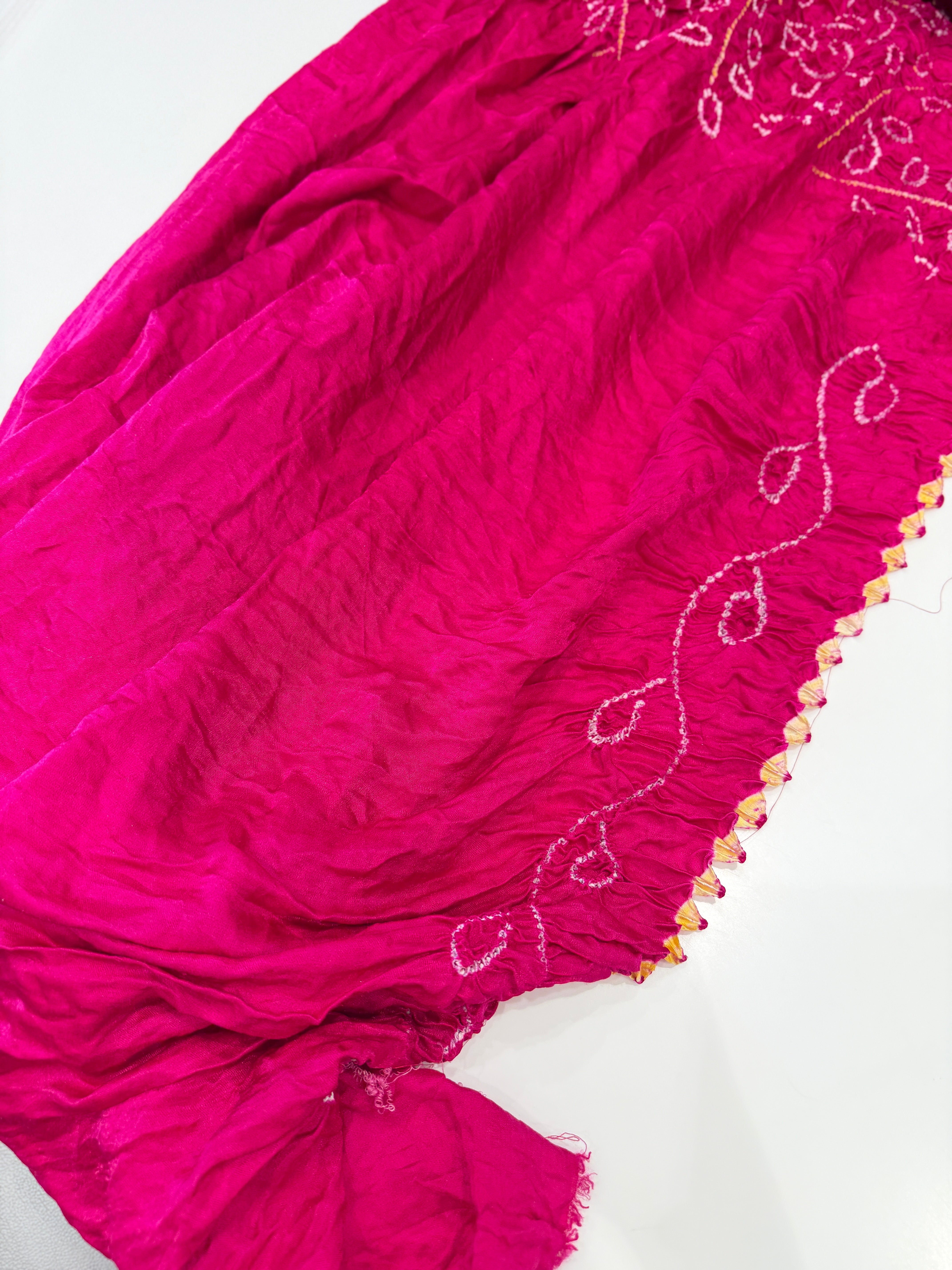 Rani Pink Ambadal Pure Gajji Silk Rai Bandhej Hand Made Saree
