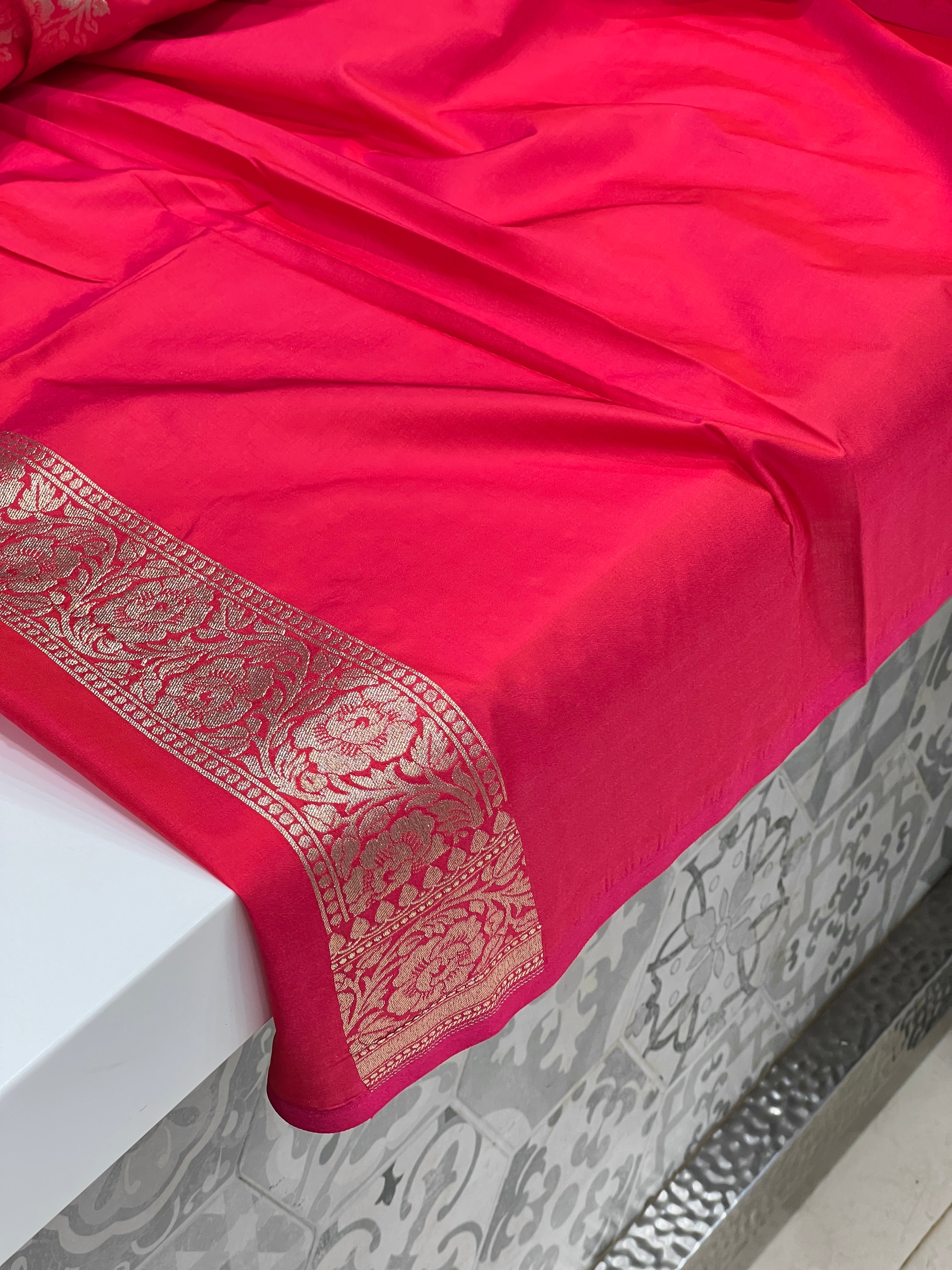 Pink Banarasi Silk Rose Jaal Saree