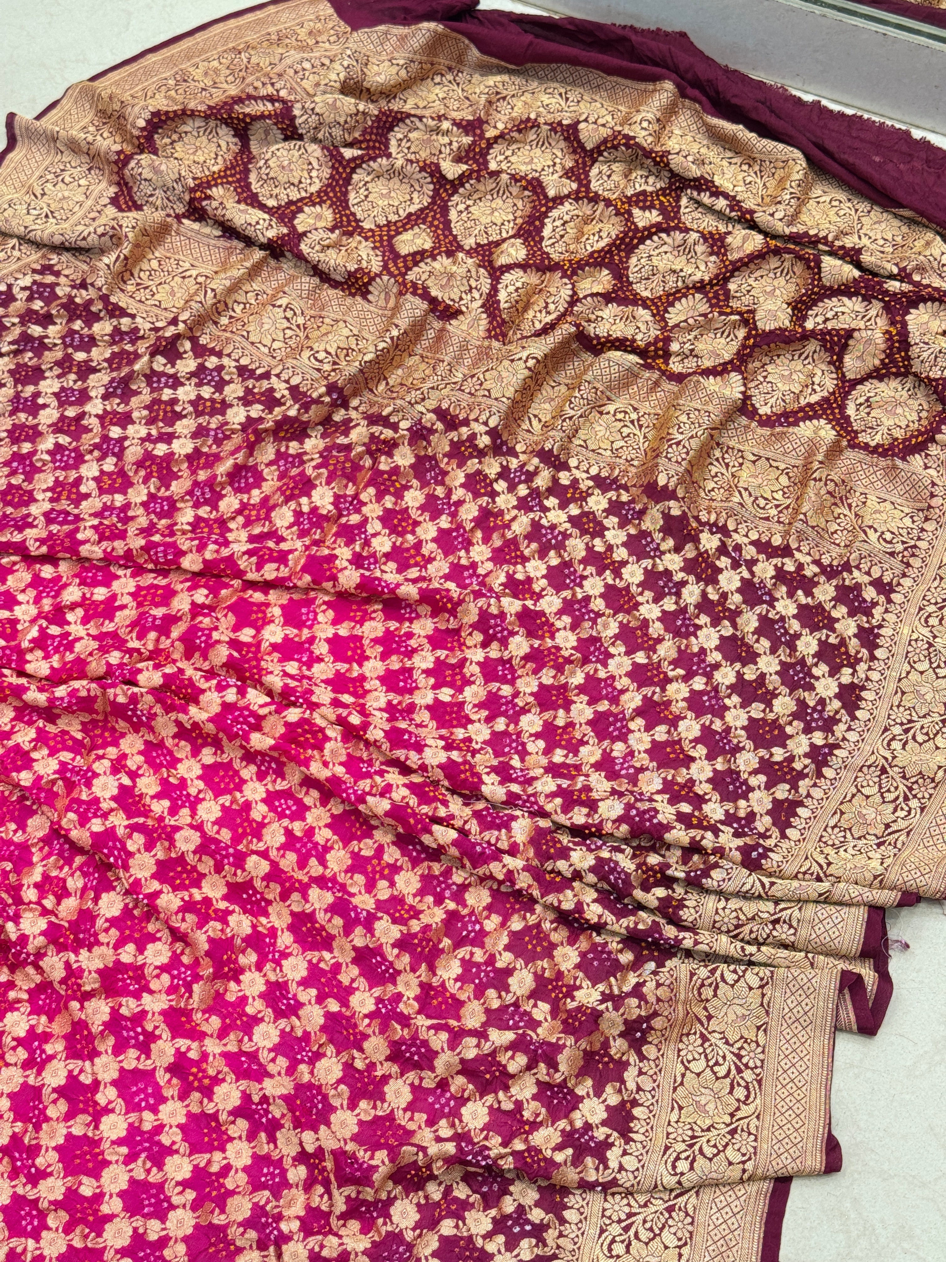 Wine Rani Shaded Bandhej Bandhini Saree