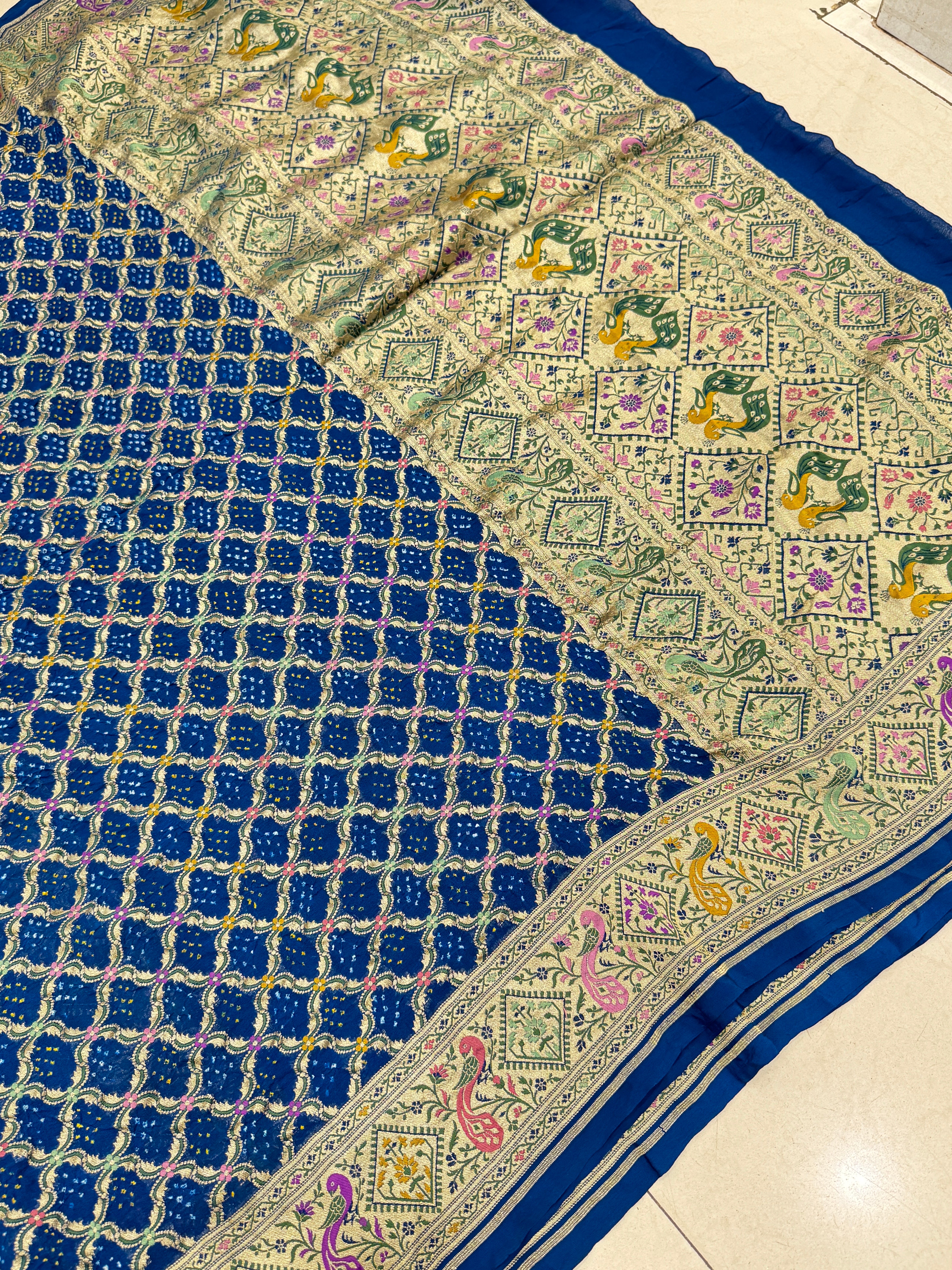 Blue Meenakari Bandhej Saree Paithani Style