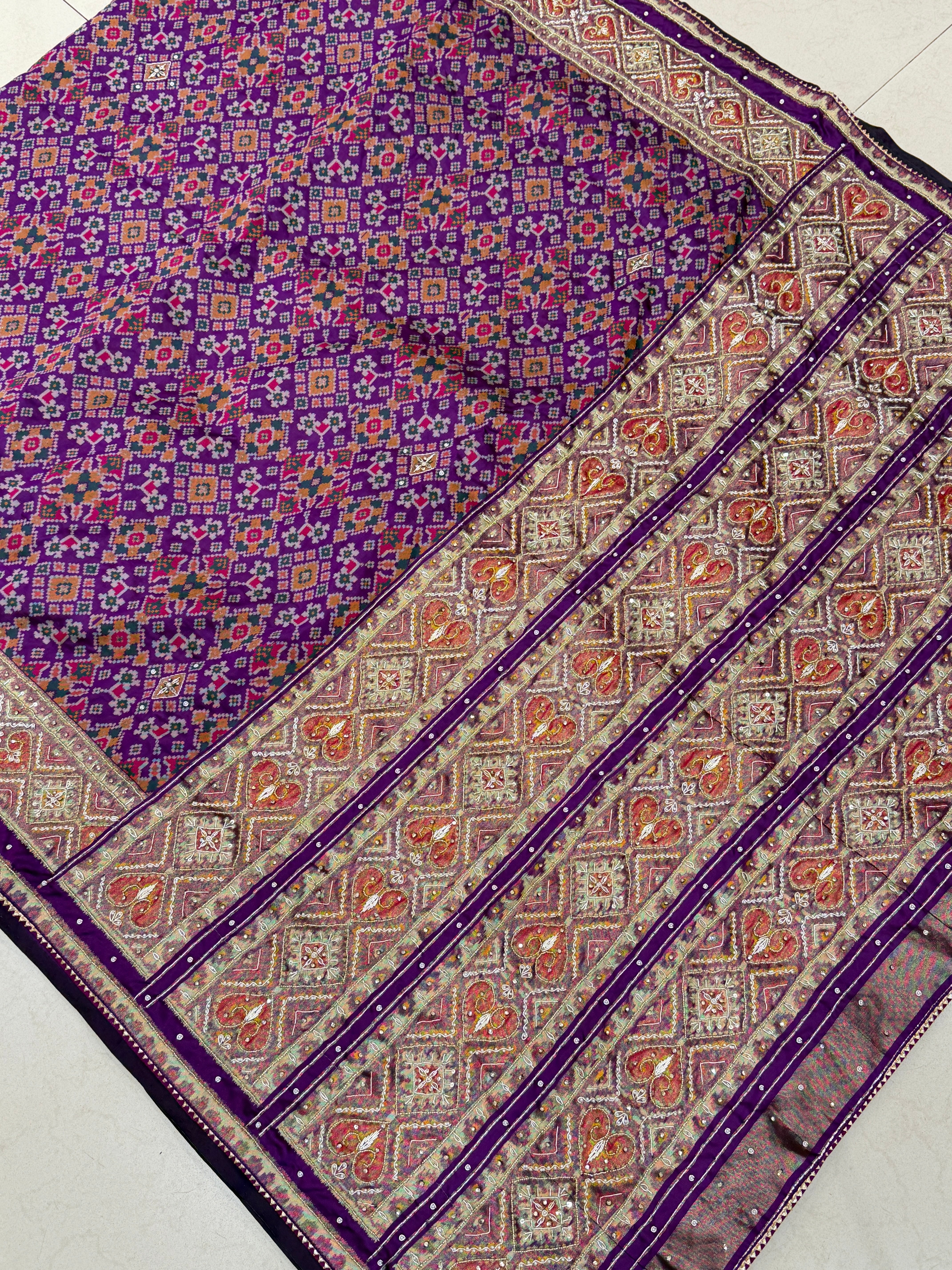 Violet Manek Chowk Hand Embroidery Patola Saree