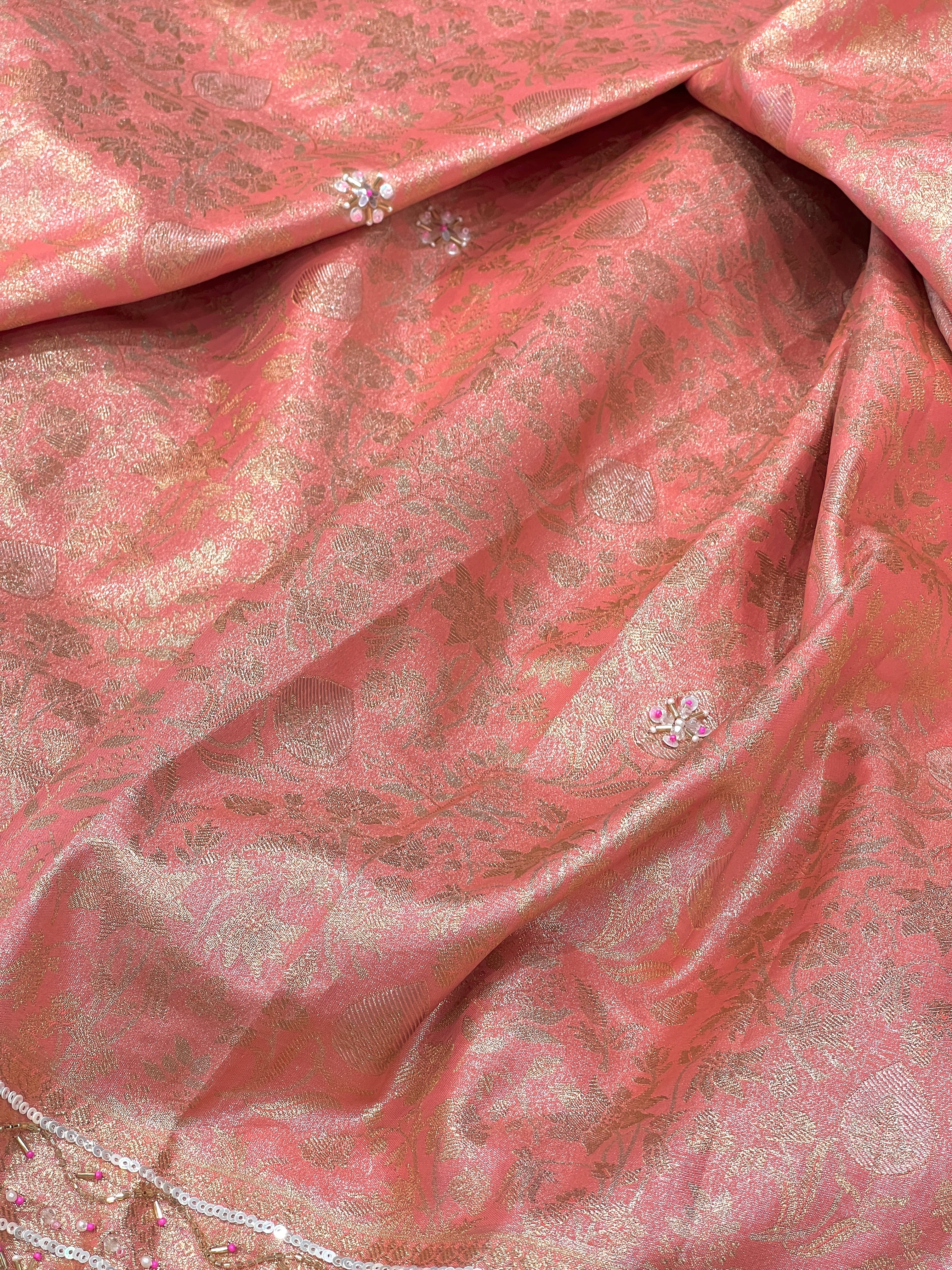 Peach Pink Kanjivaram Fancy Embroidery Saree