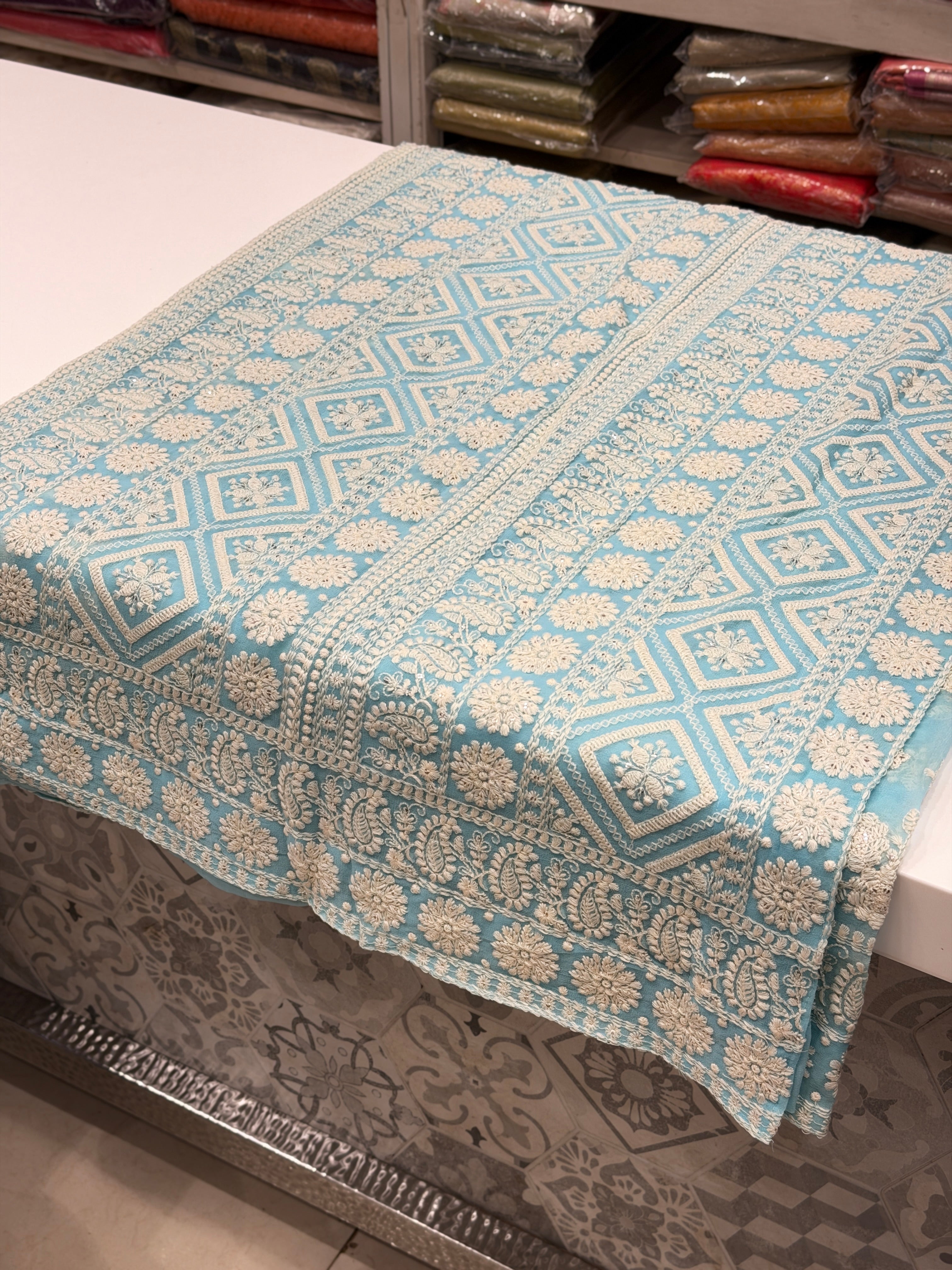 Blue Chikankari Georgette Butta Keri Saree