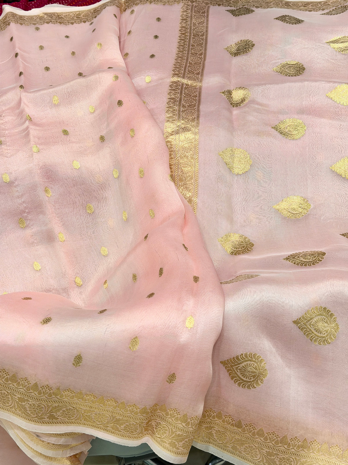 Light Pink Buttis Handloom Banarasi Kora Silk Saree