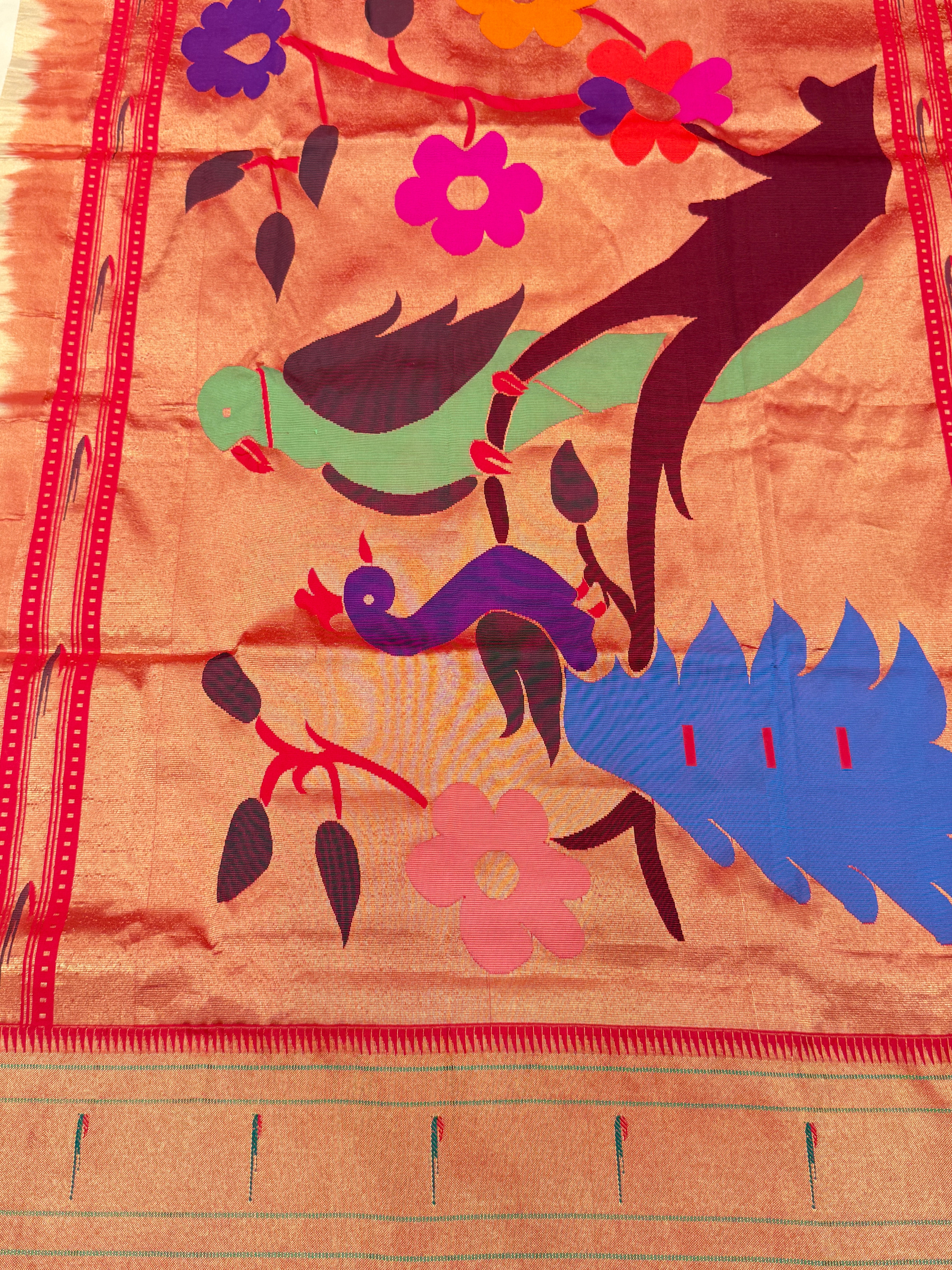 Moti White Muniya Pure Silk Handloom Paithani Saree