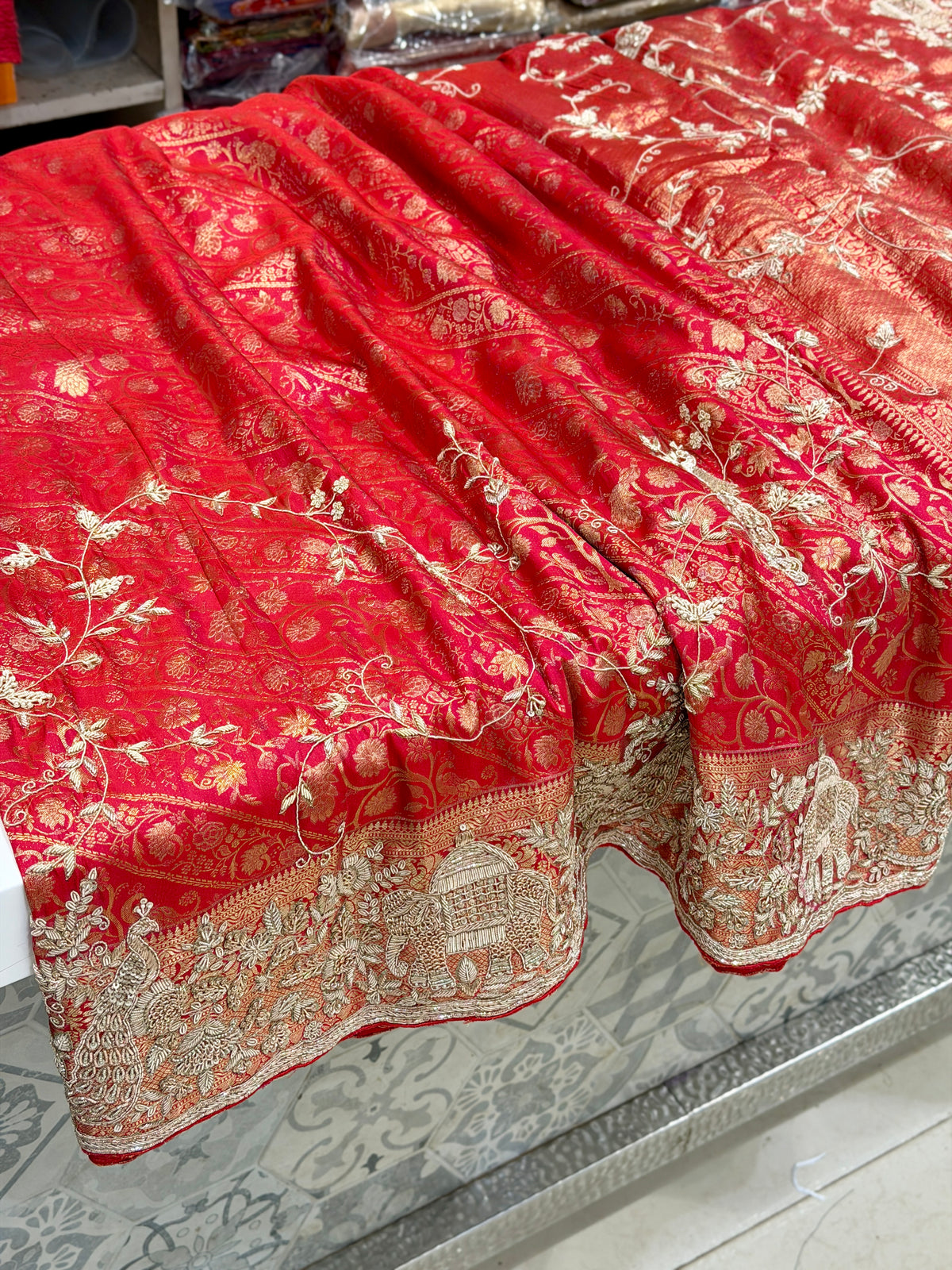 Crimson Red Kanjivaram Doli Edit Zardosi Hand Embroidery Saree