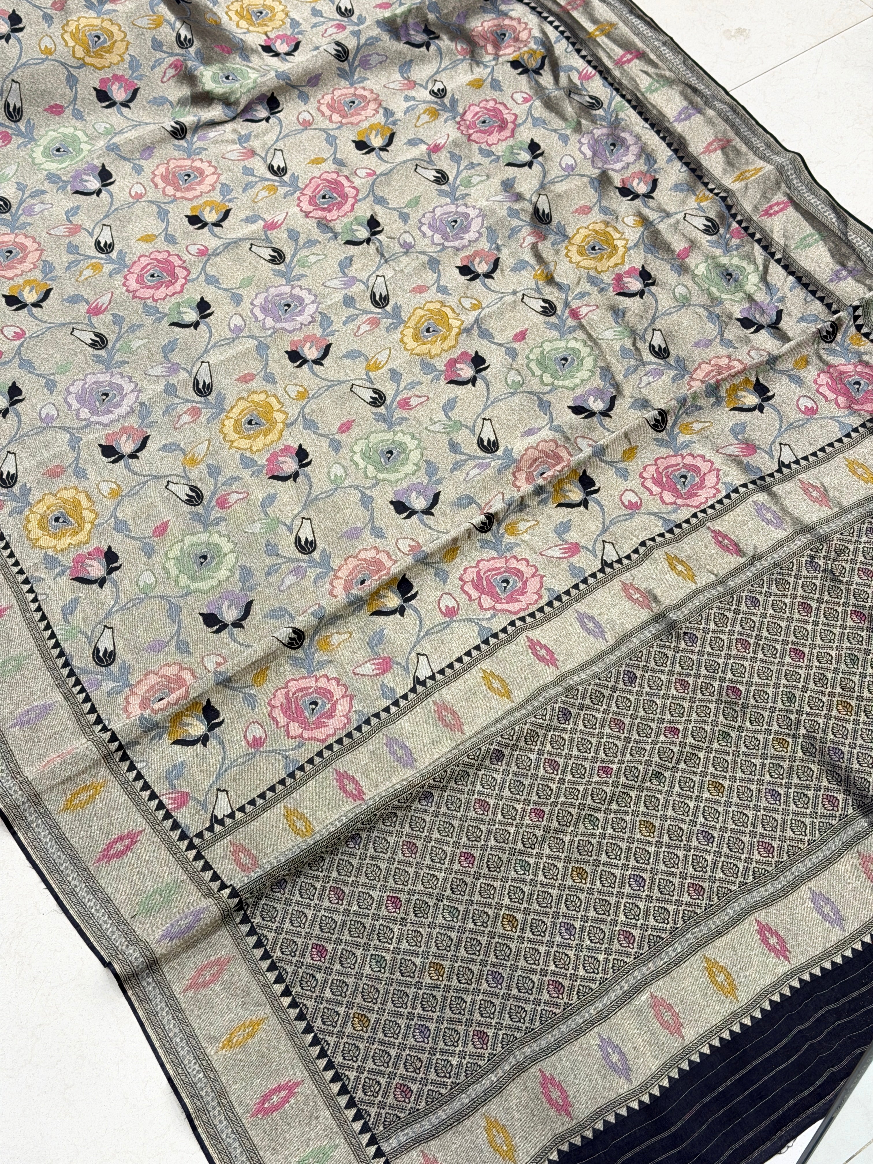 Black Banarasi Munga Tissue Meenakari Saree