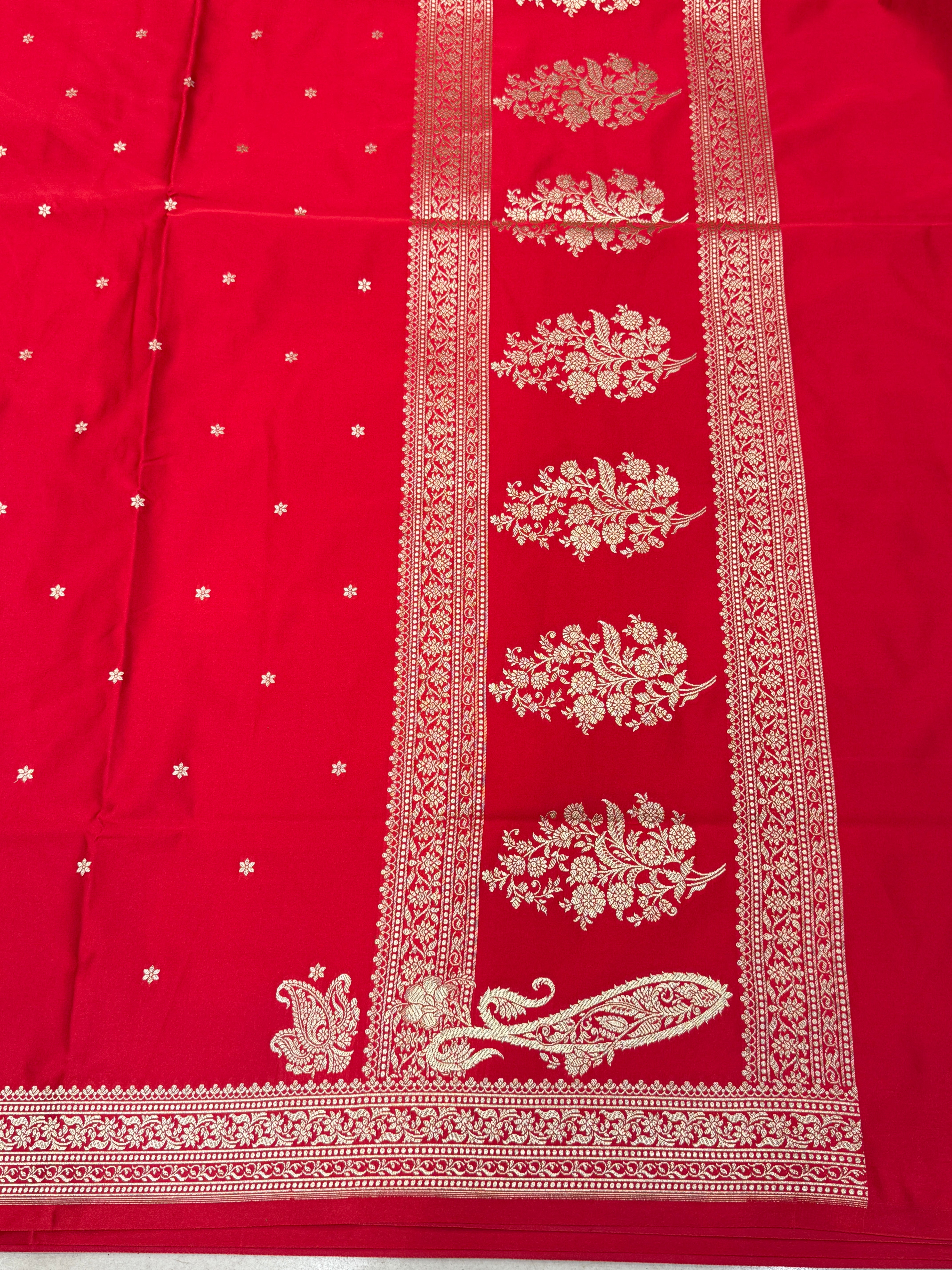 Red Banarasi Silk Star Butti Saree