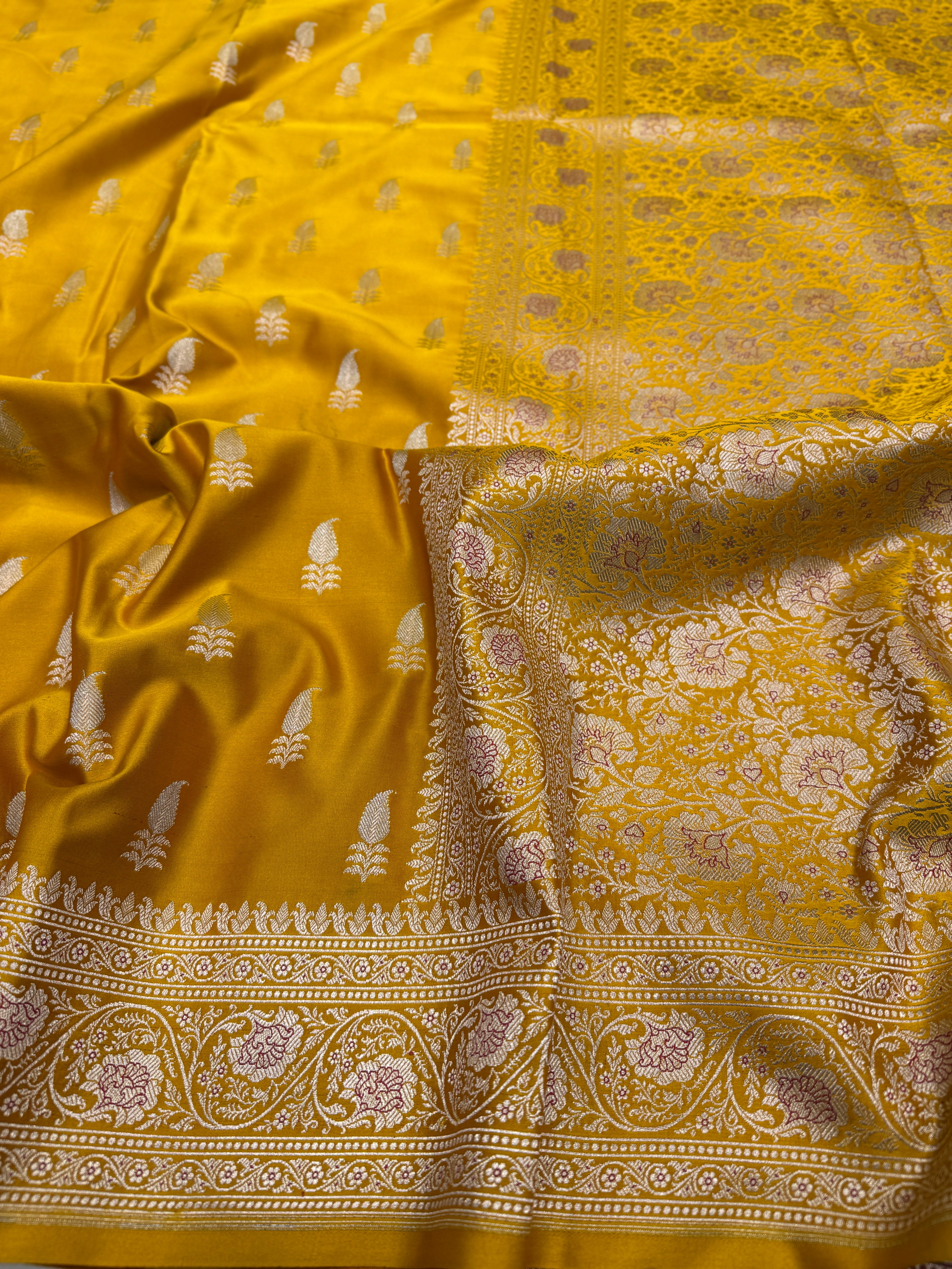 Yellow Banarasi Silk Sona Roopa Buttis Saree