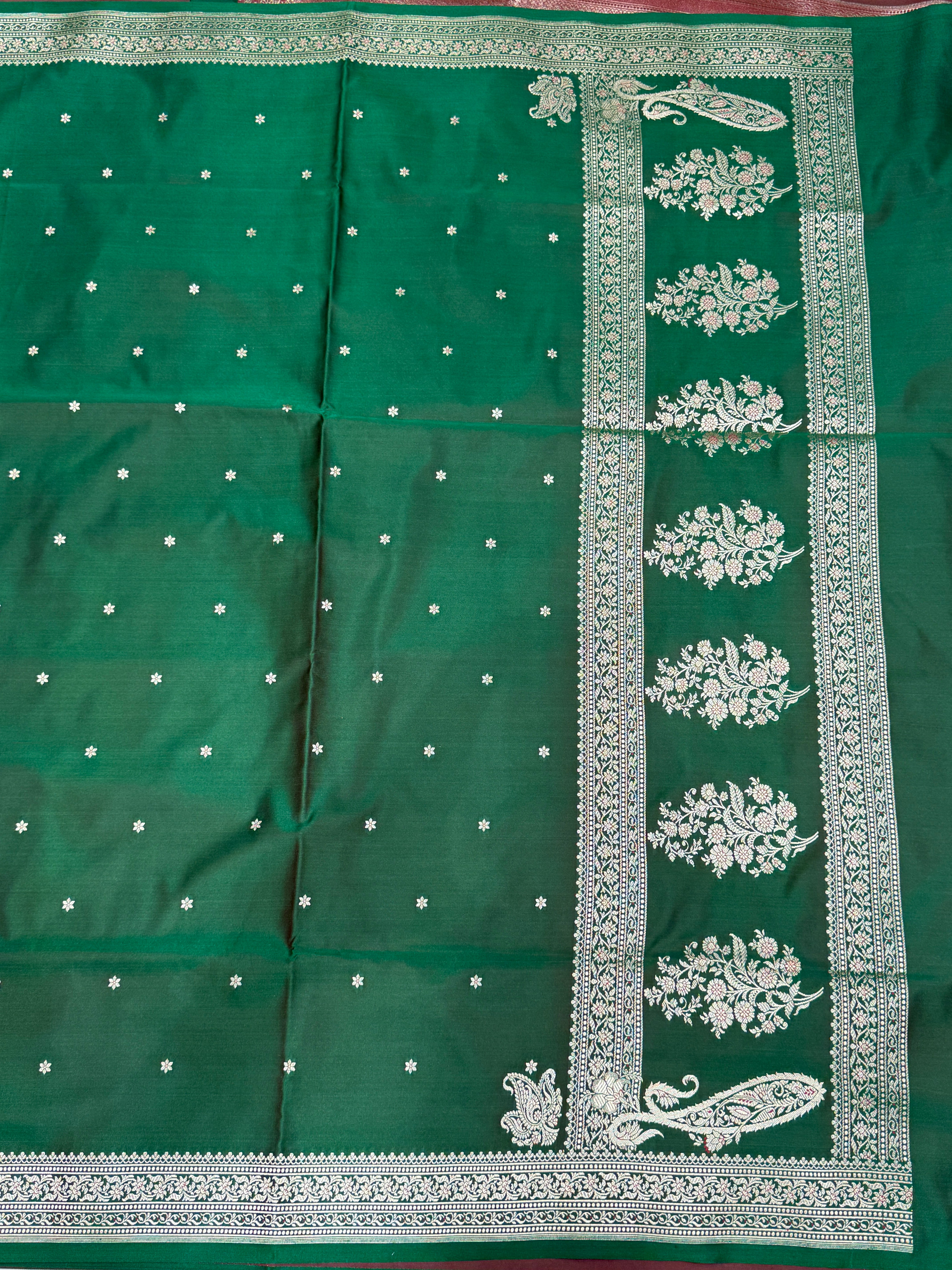 Bottle Green Banarasi Silk Star Butti Saree