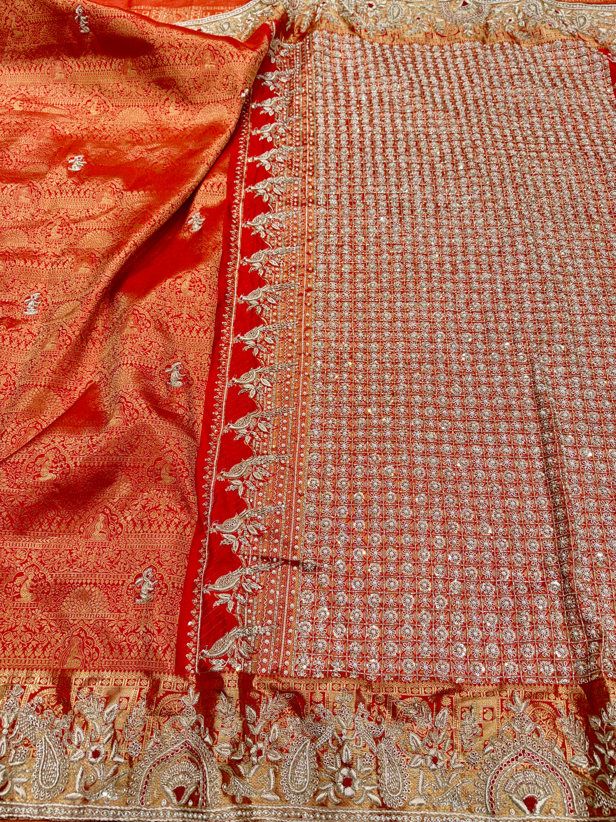 Red Kanjivaram Peacock Motif Hand Embroidery Zardosi Saree