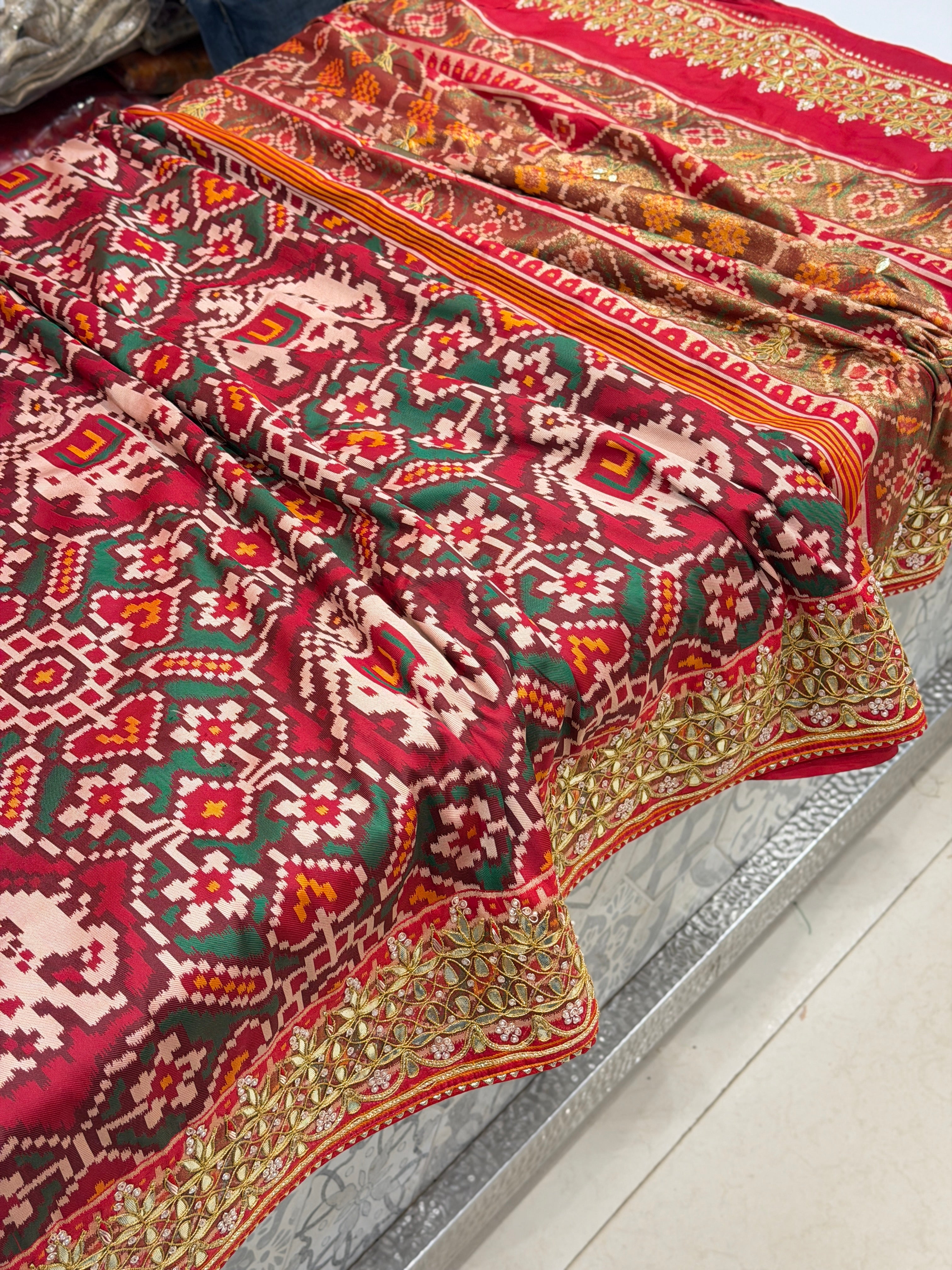 Maroon Green Chabdi Elephant Gotapatti Hand Embroidery Saree