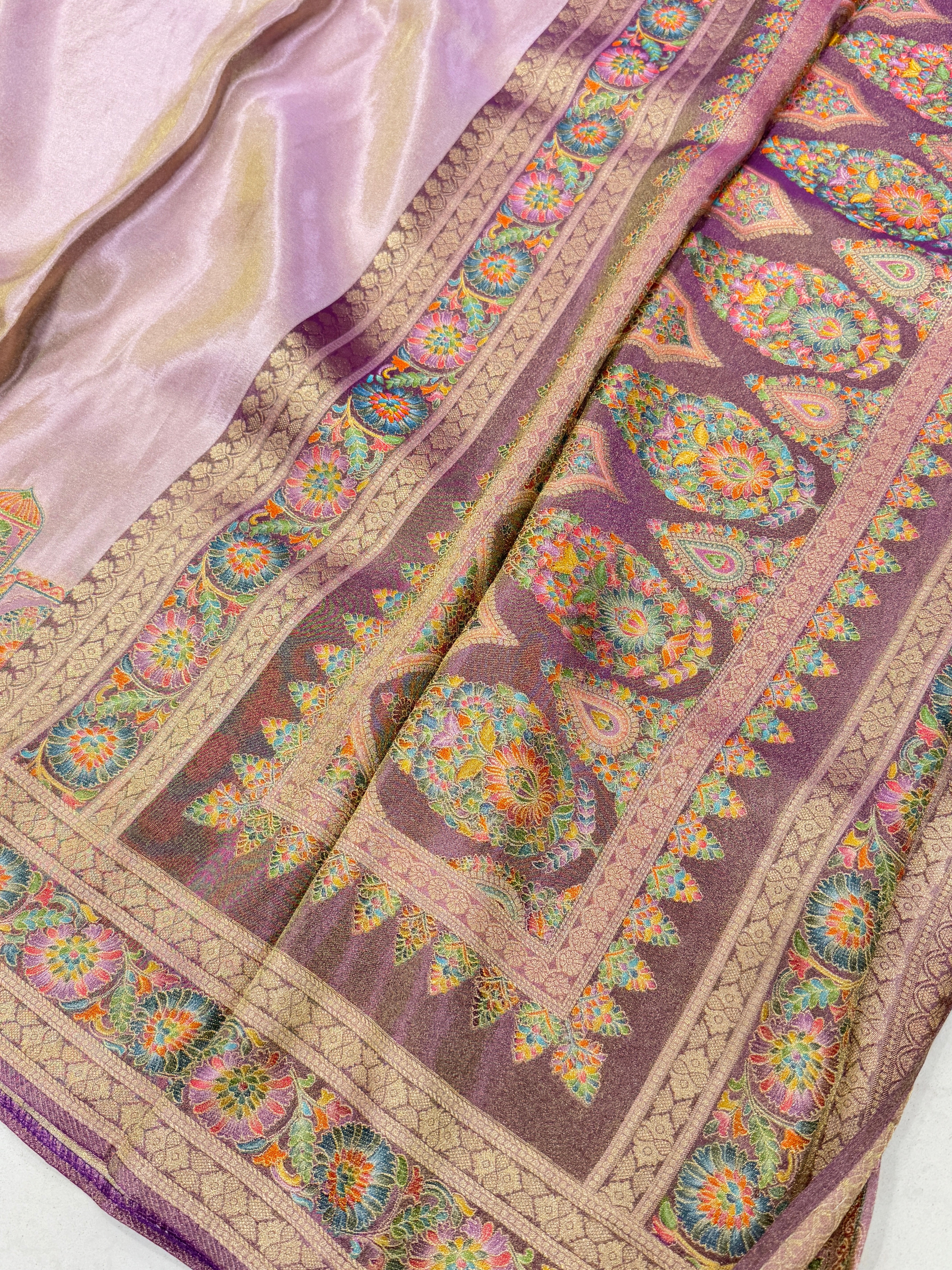 Lilac Crepe Tissue Gala Pashmina Saree