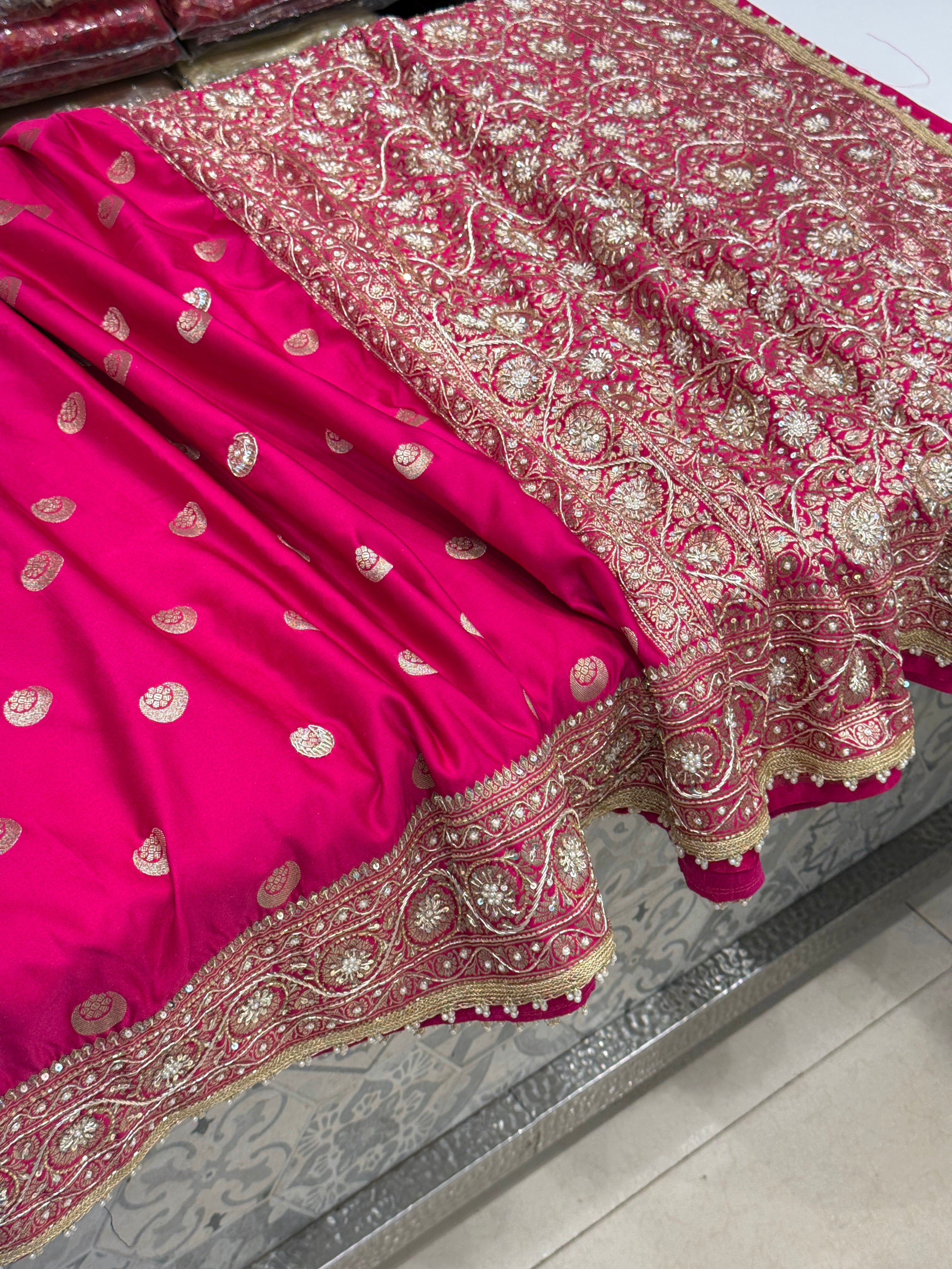 Rani Banarasi Chand Buttis Zardosi Hand Embroidery Saree
