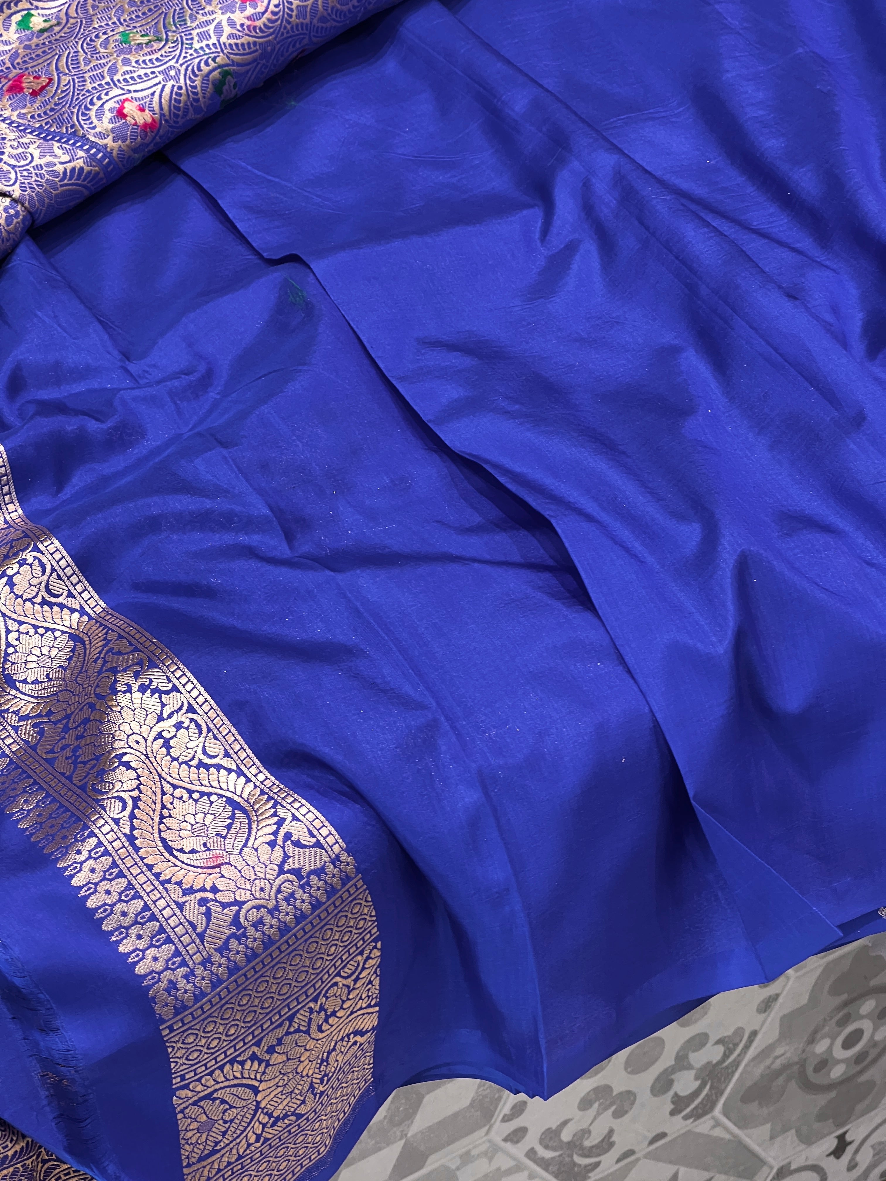 Blue Handloom Meenakari Katan Saree