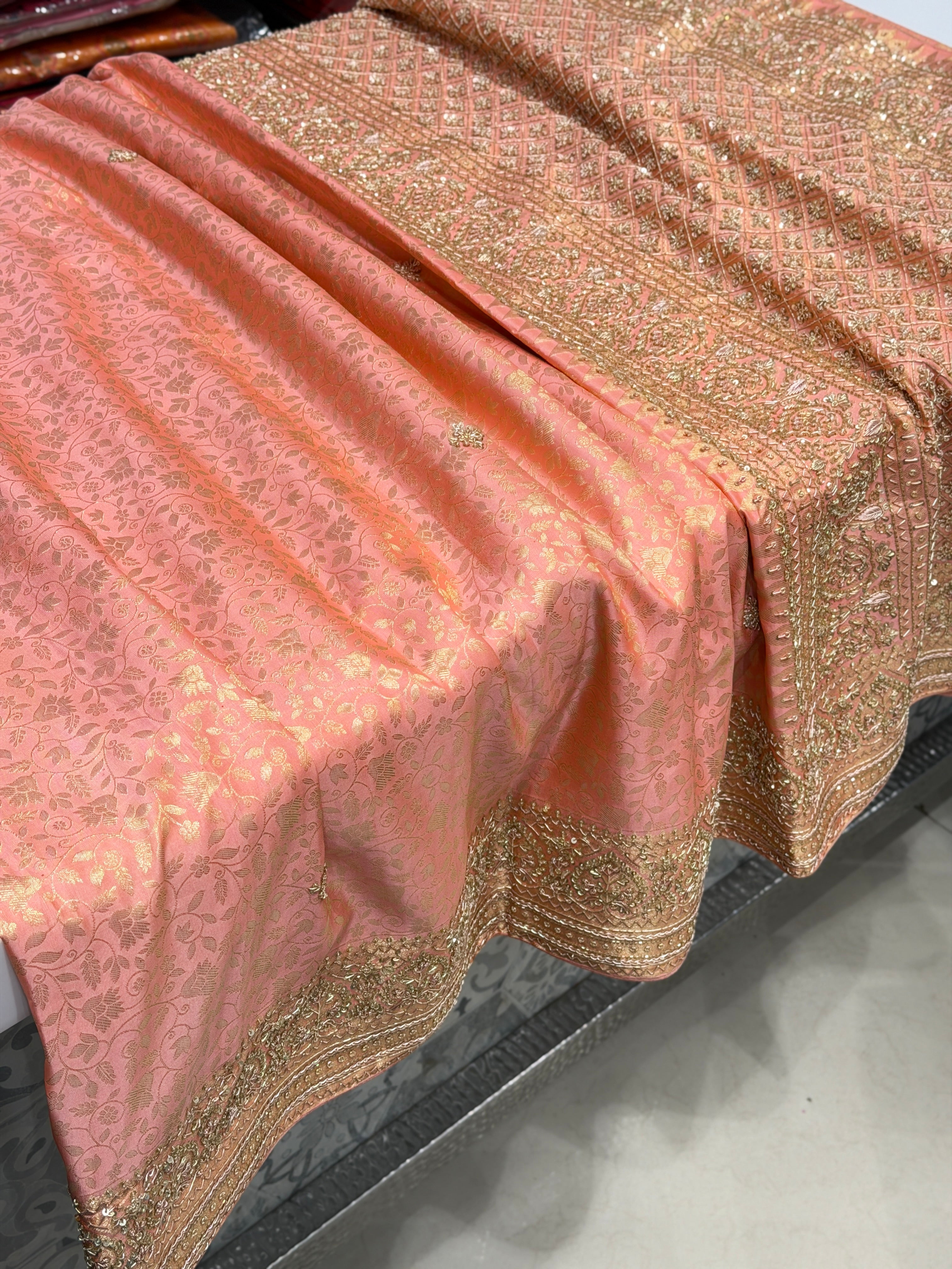 Pastel Kanjivaram Zardosi Hand Embroidery Saree