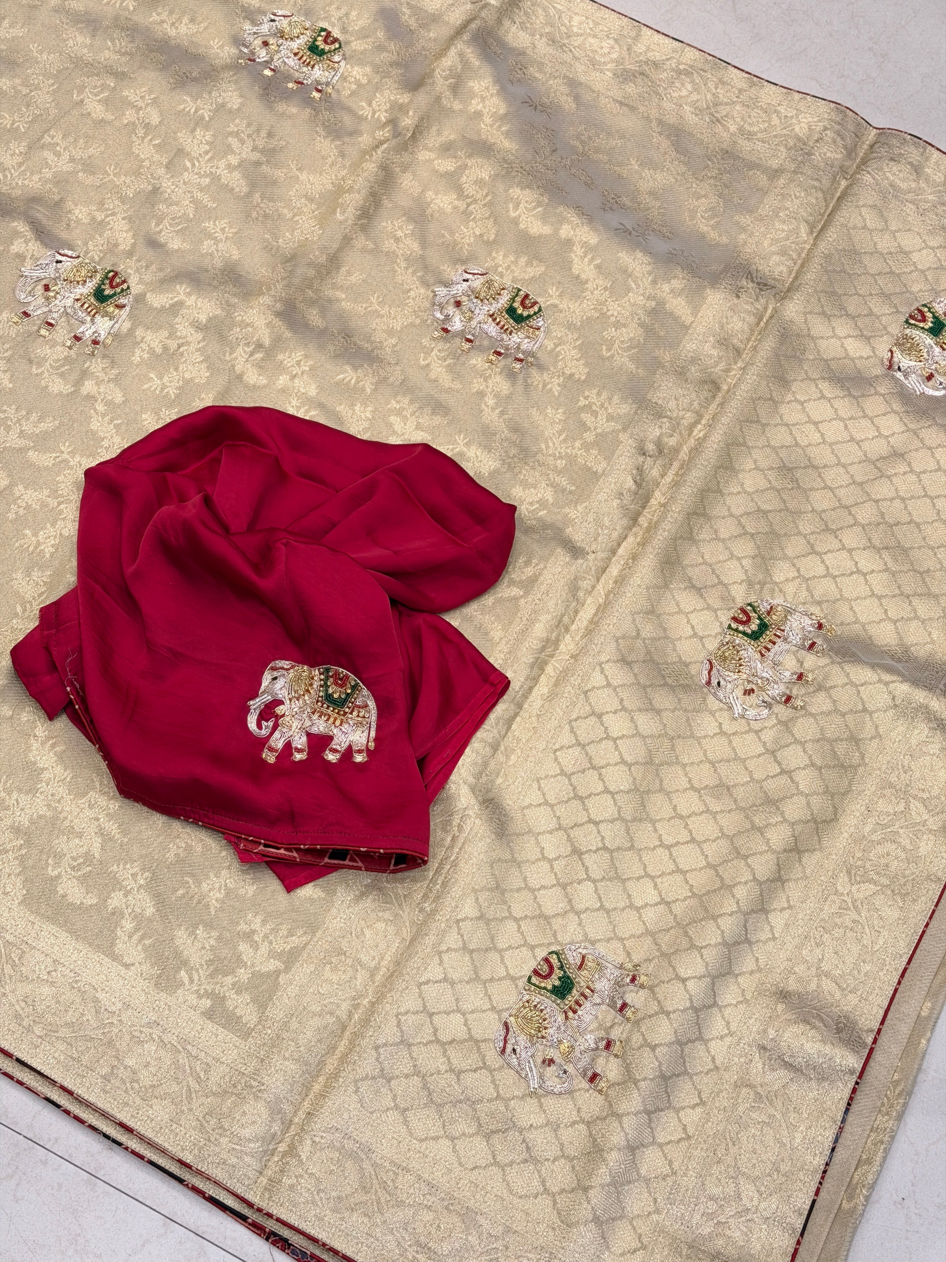 Gold Tissue Gajraj Edit Hand Embroidery Saree