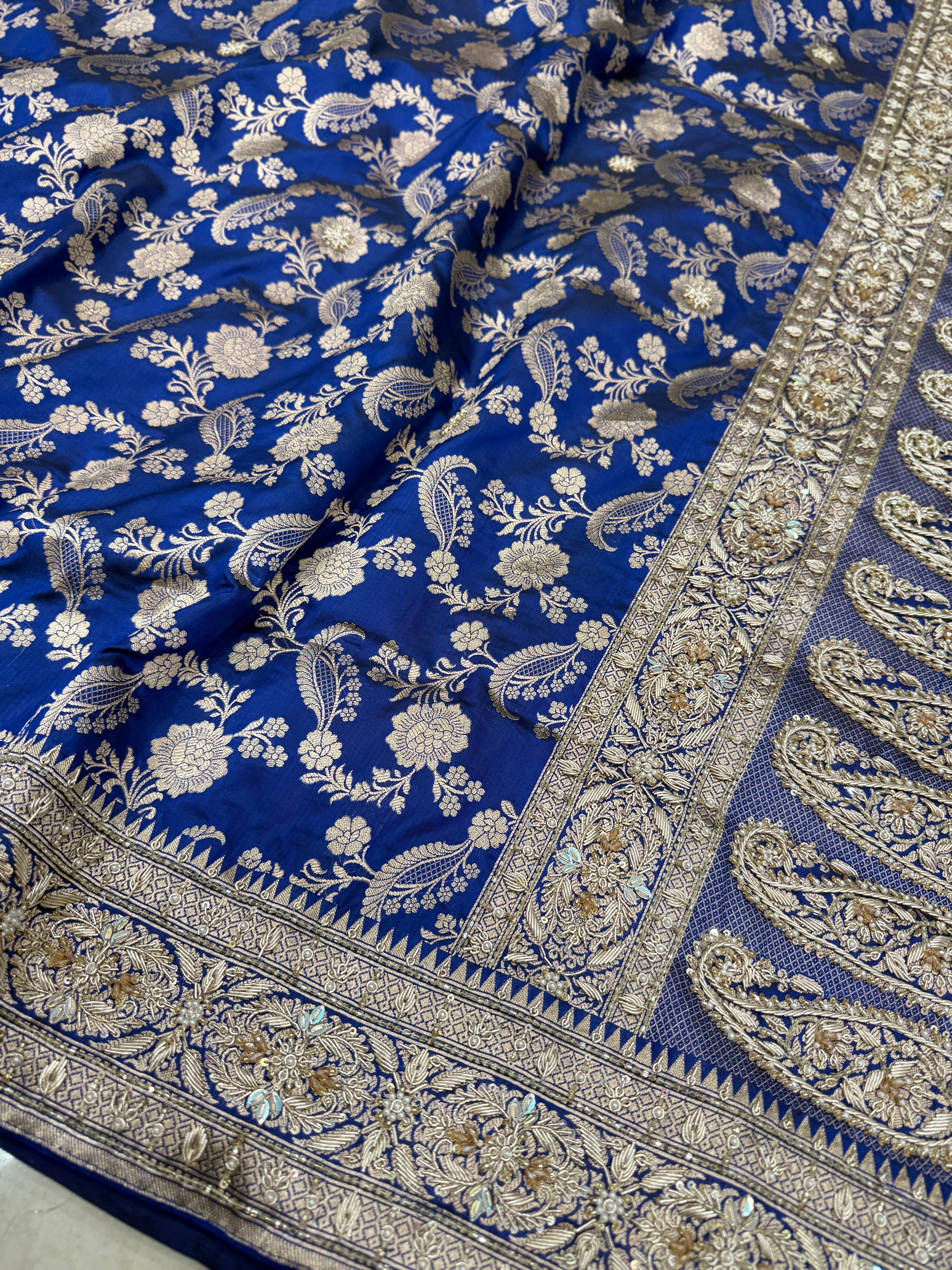 Blue Banarasi Katan x Zardosi Hand Embroidery