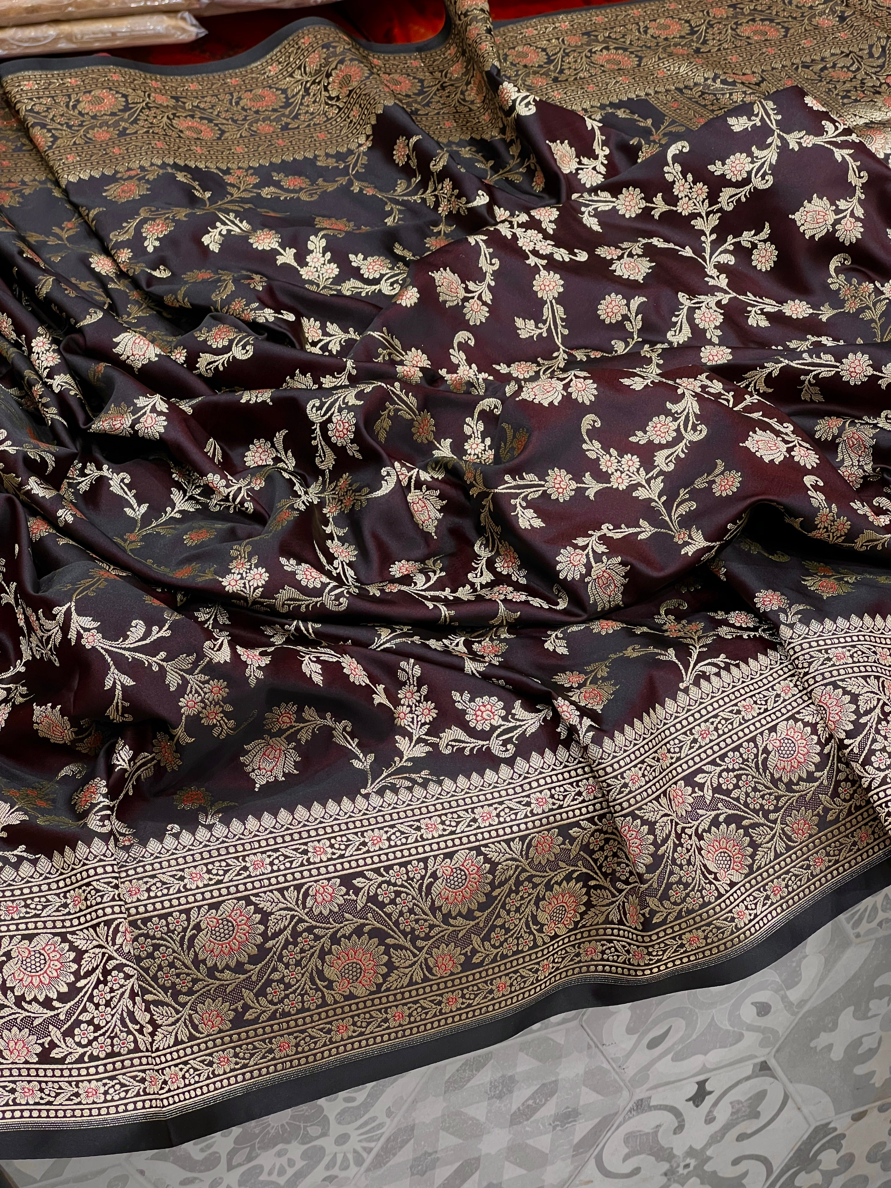 Brownish Banarasi Silk Jaal Saree