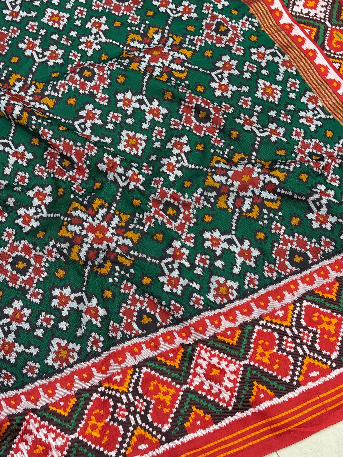 Green Red Manekchowk Semi Silk Weaved Patan Patola Saree