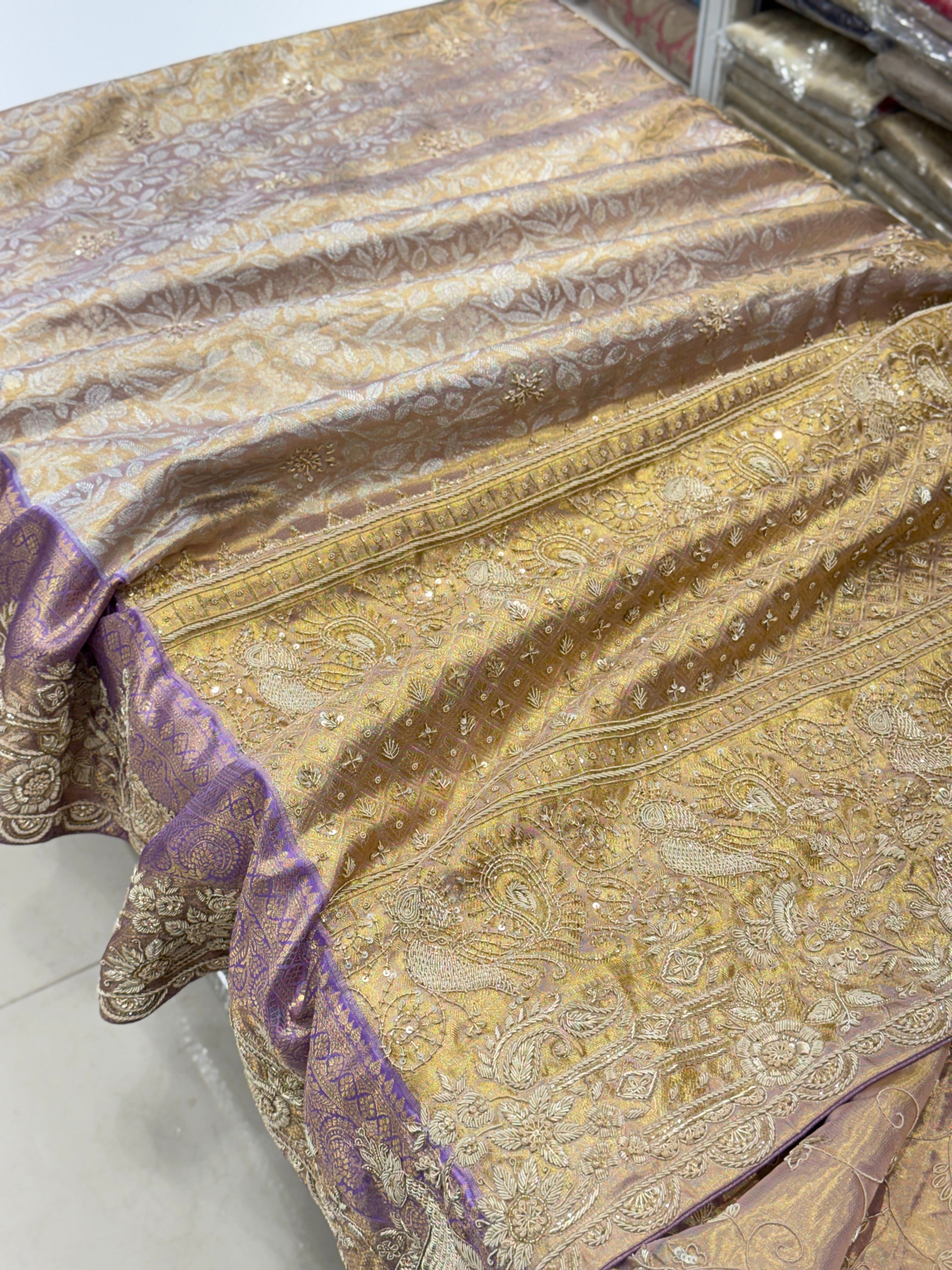 Lilac Kanjivaram Zardosi Figure Hand Embroidery Saree