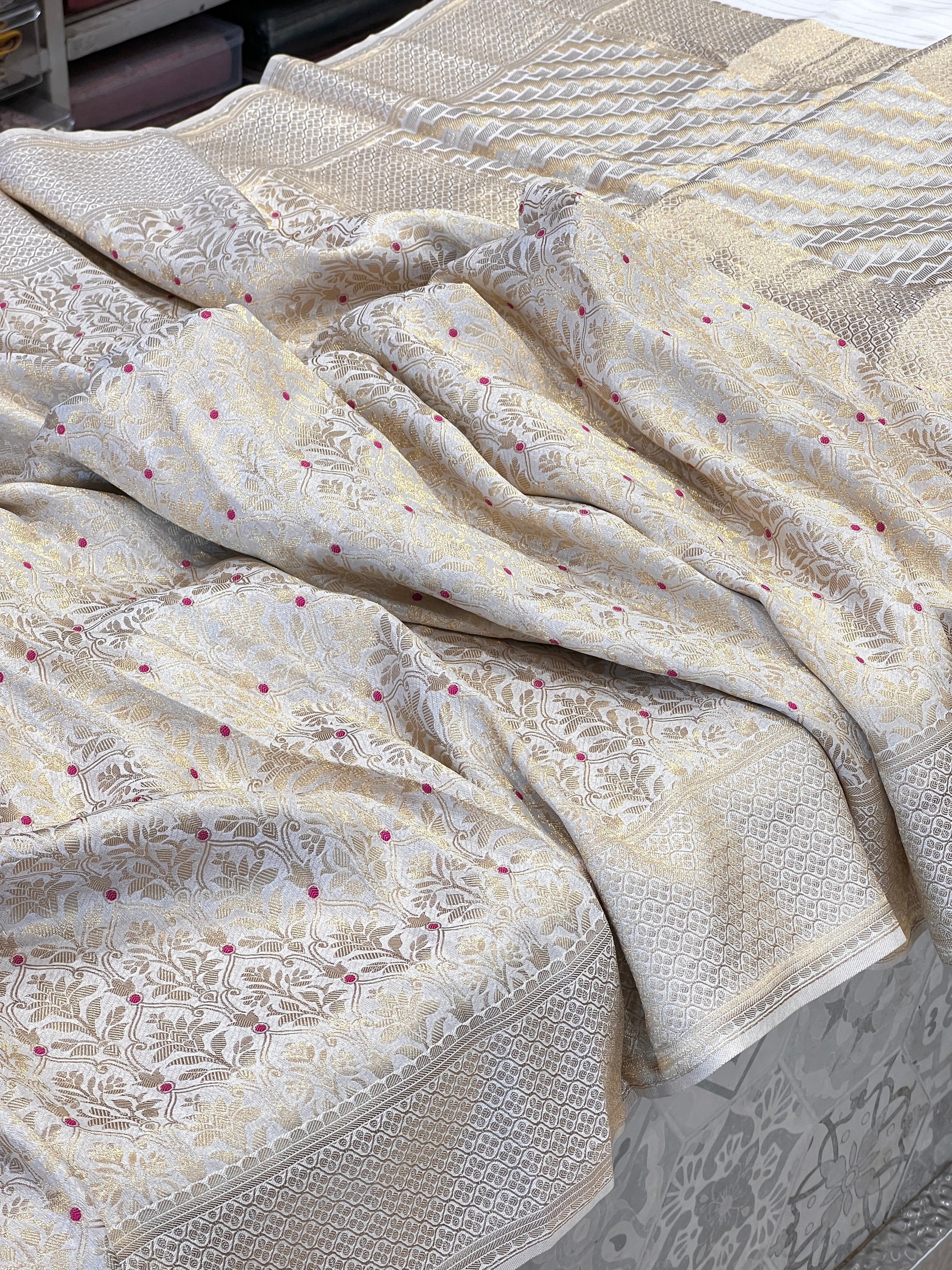 Golden Banarasi Crepe Tissue Silk Saree