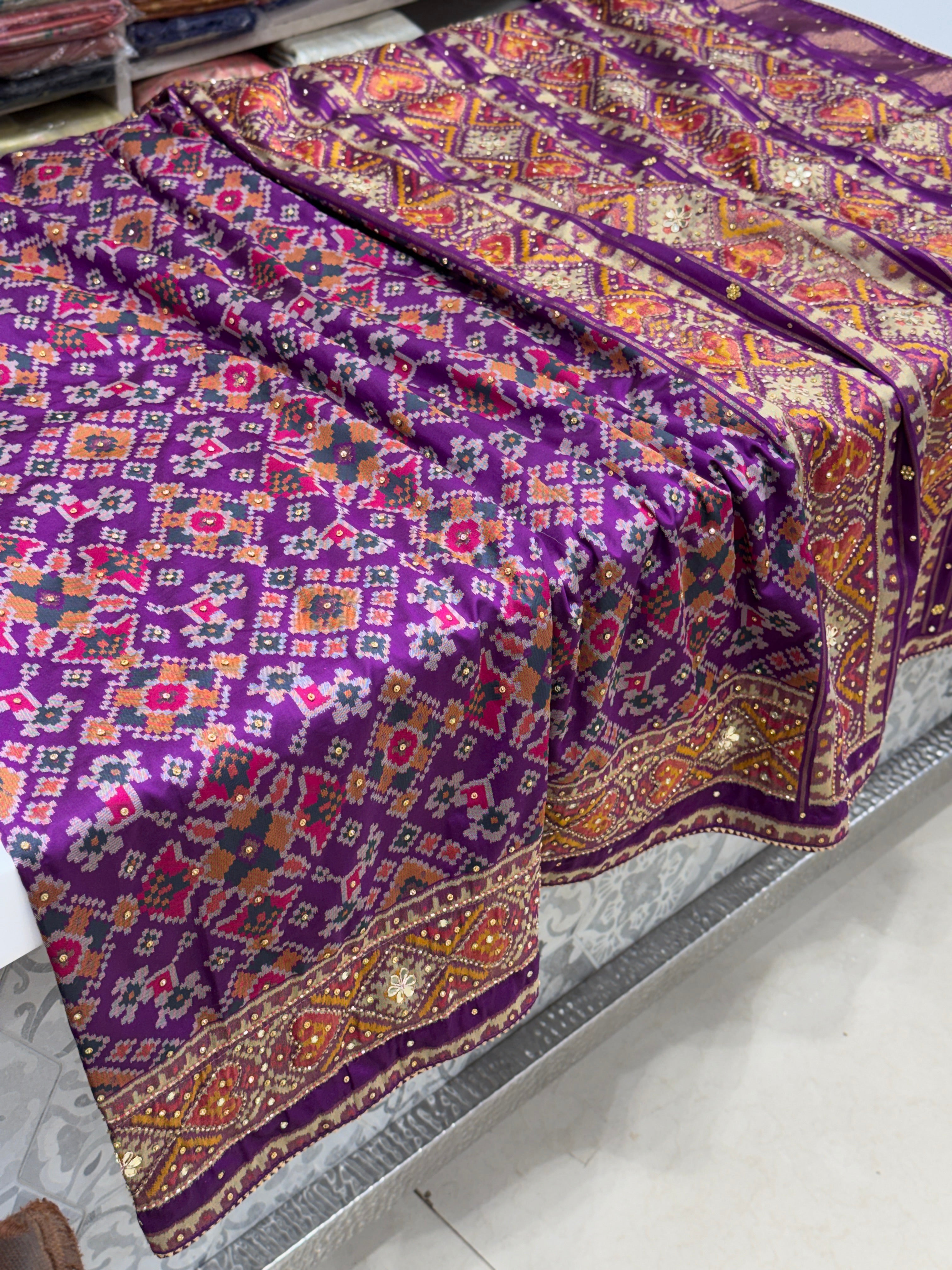 Violet Ratan Chowk Patola Hand Embroidery Kutchi Style Saree