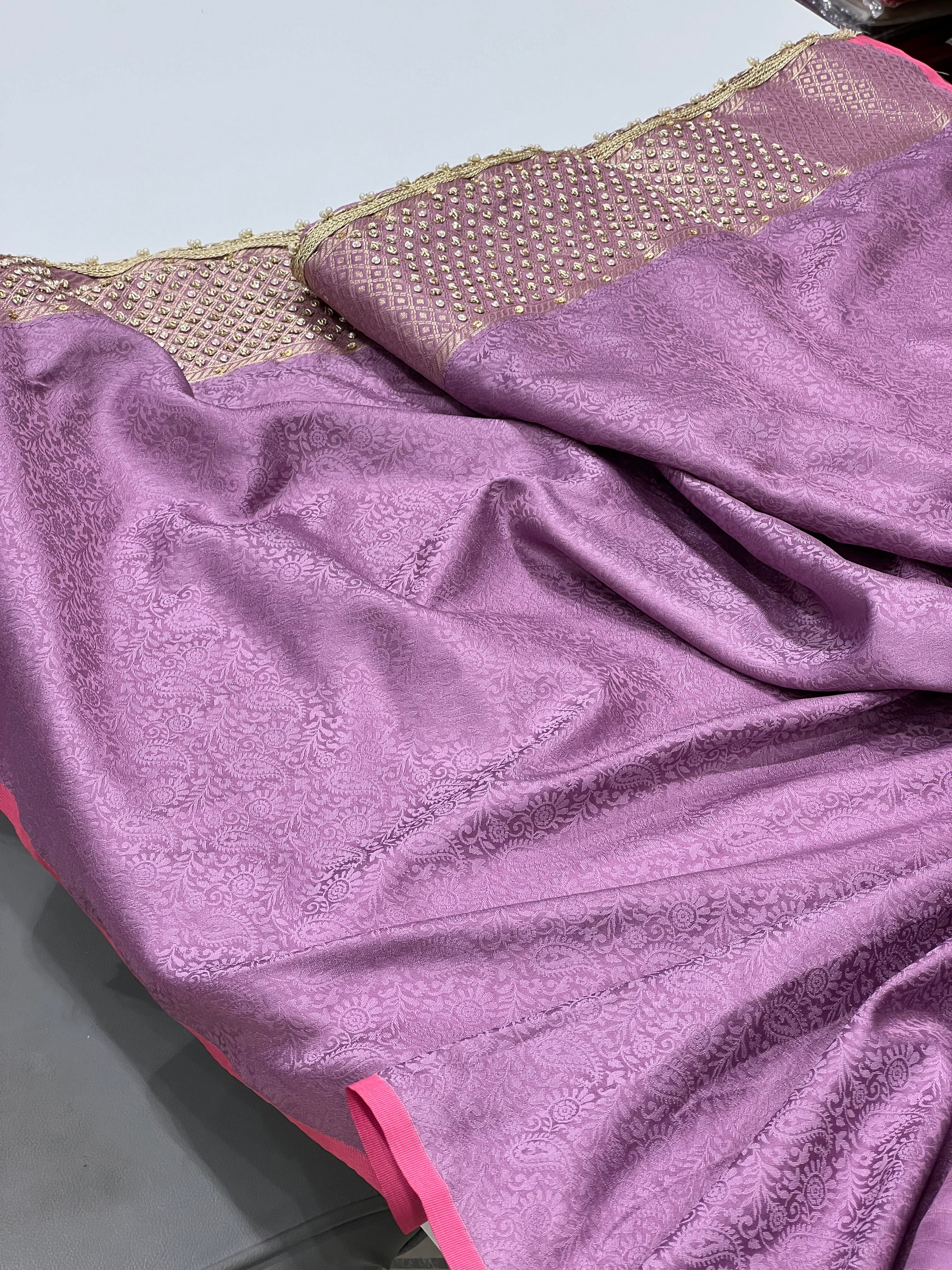 Lilac Tissue Banarasi Hand Embroidery Saree