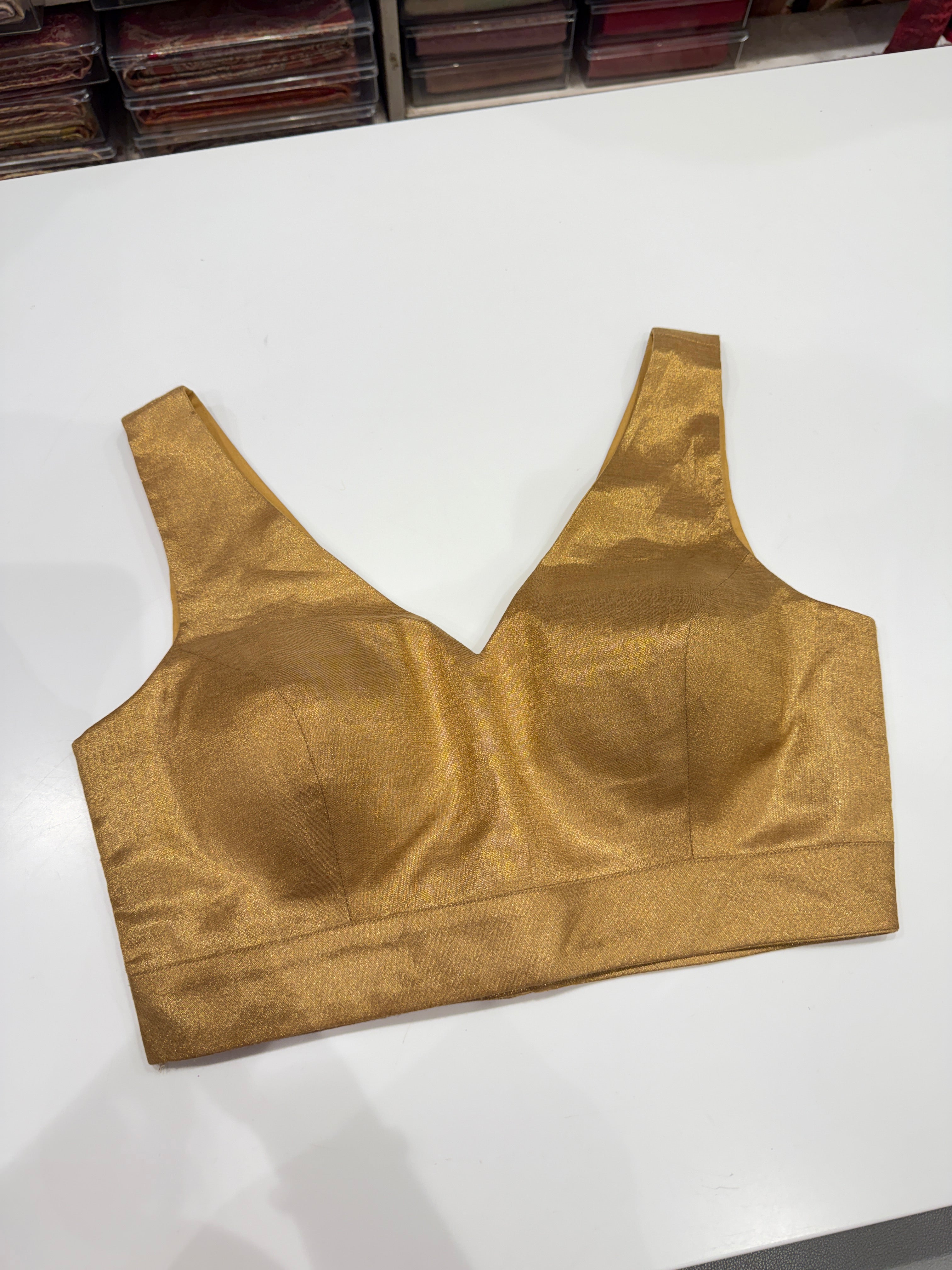 Golden Tissue Silk Sleeveless Ready Blouse