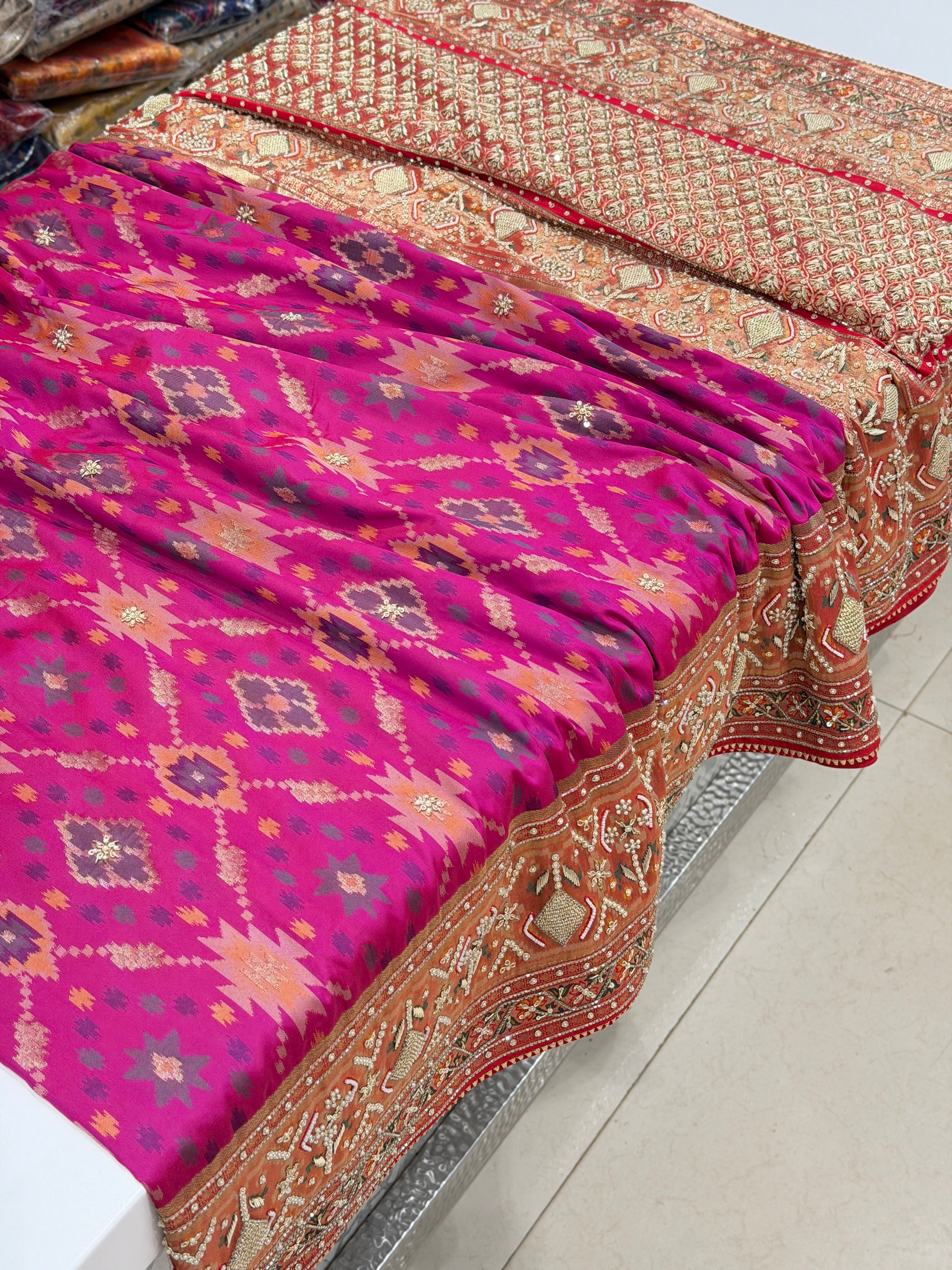 Wine Patola Zardosi Hand Embroidery Saree