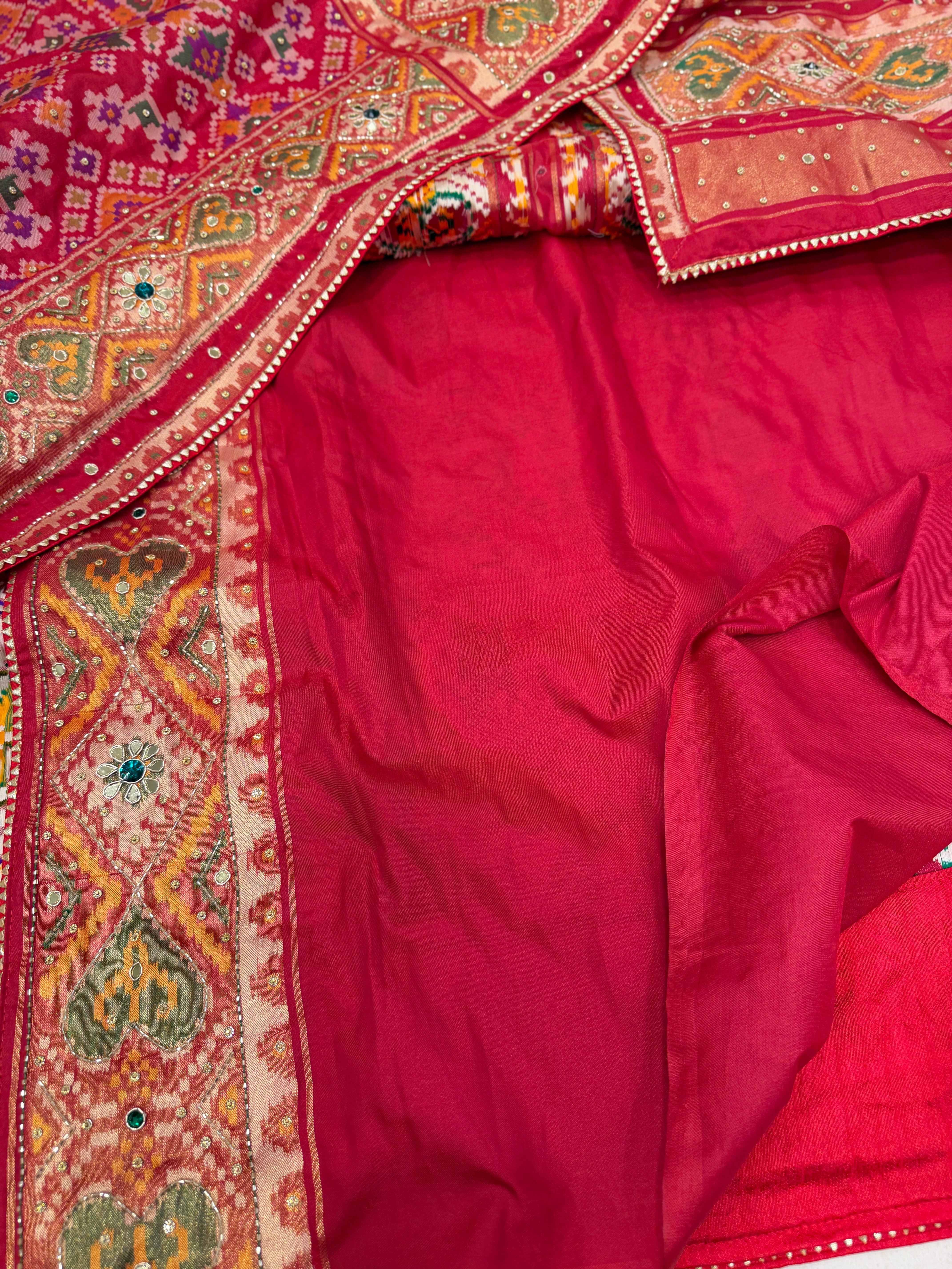 Red Patola Crystal Hand Embroidery Saree