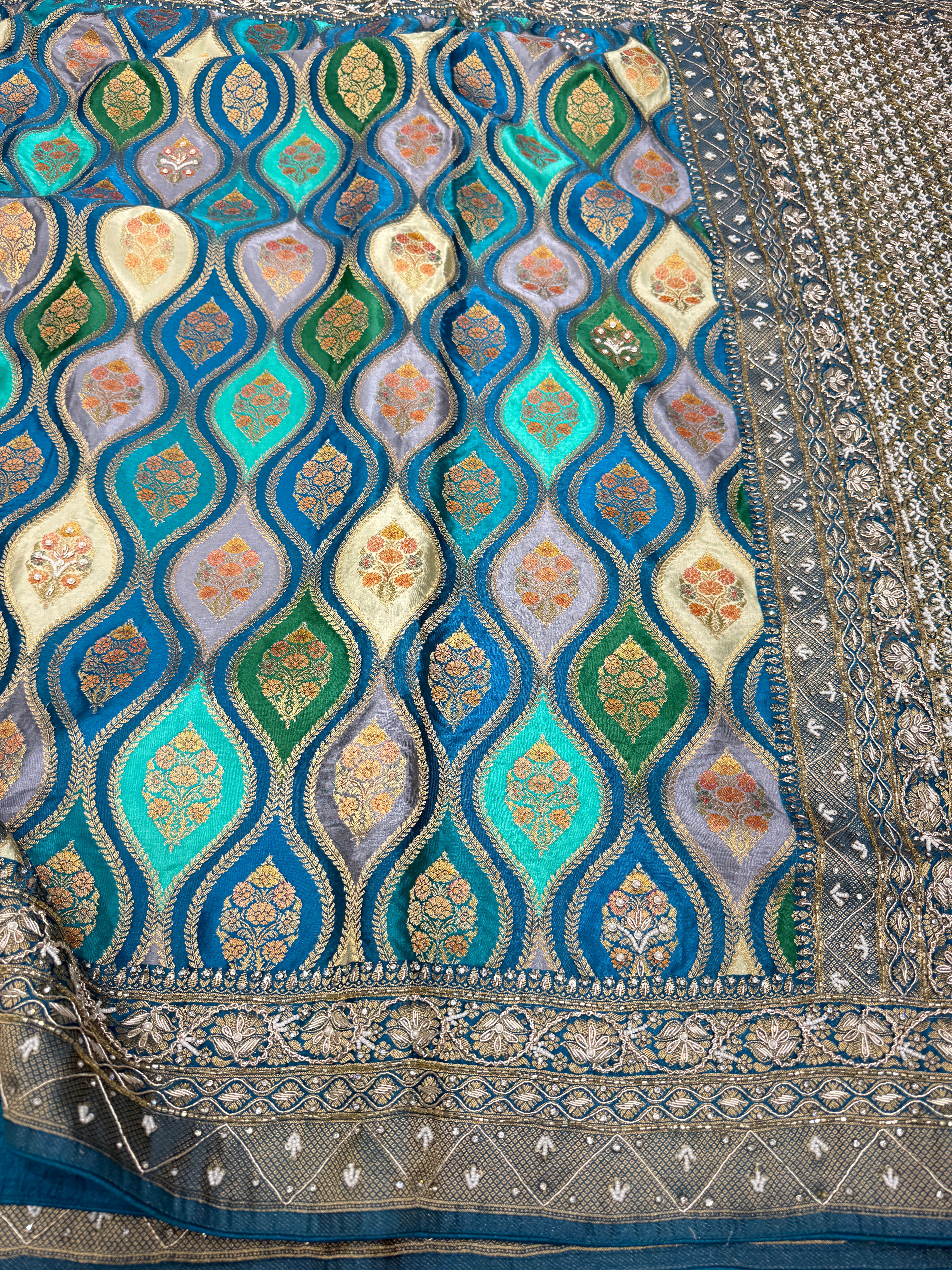Rama Blue Banarasi Rangkat Modal Hand Embroidery