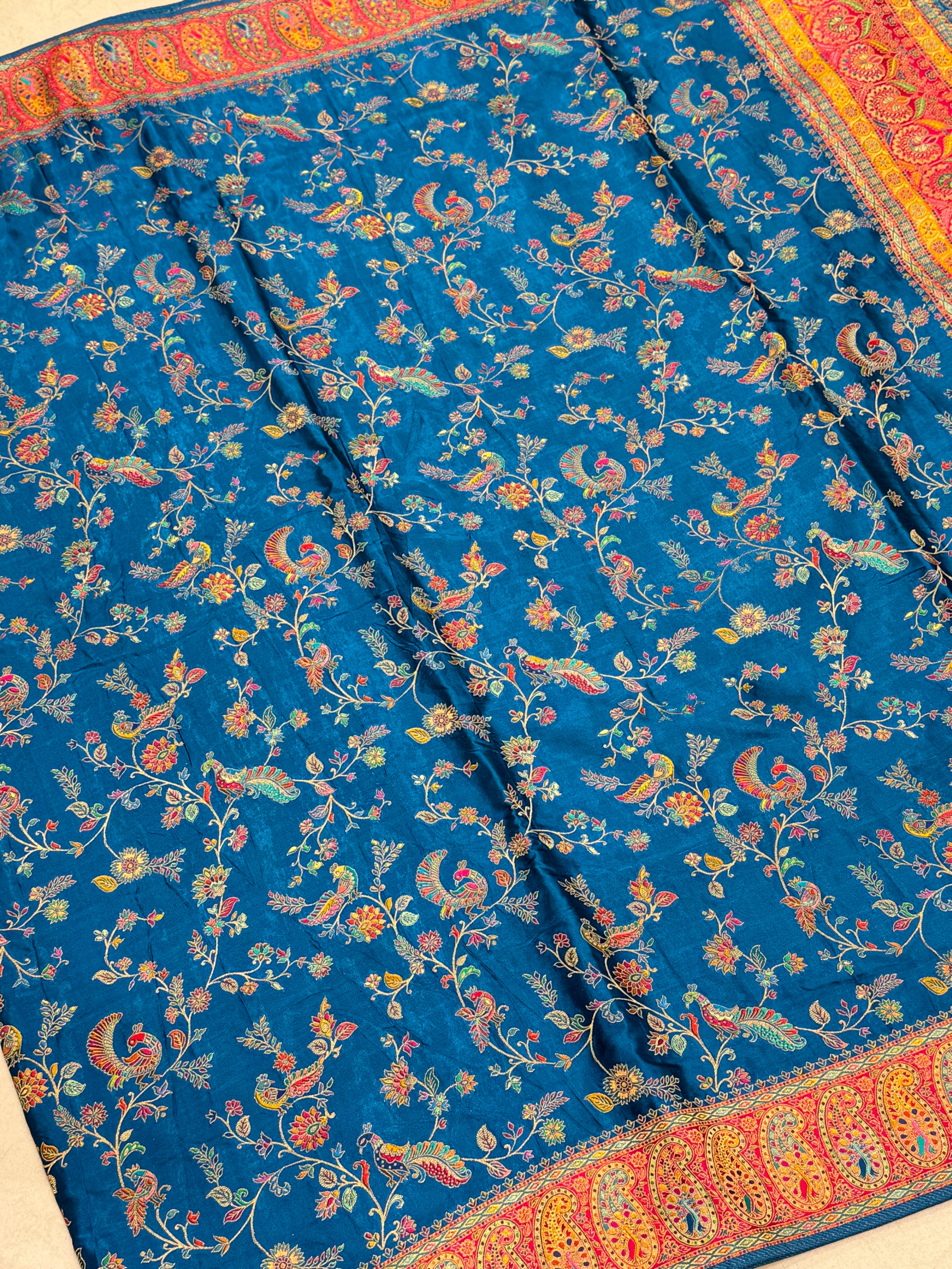 Blue Banarasi Modal Satin Pashmina Style Jaal Saree