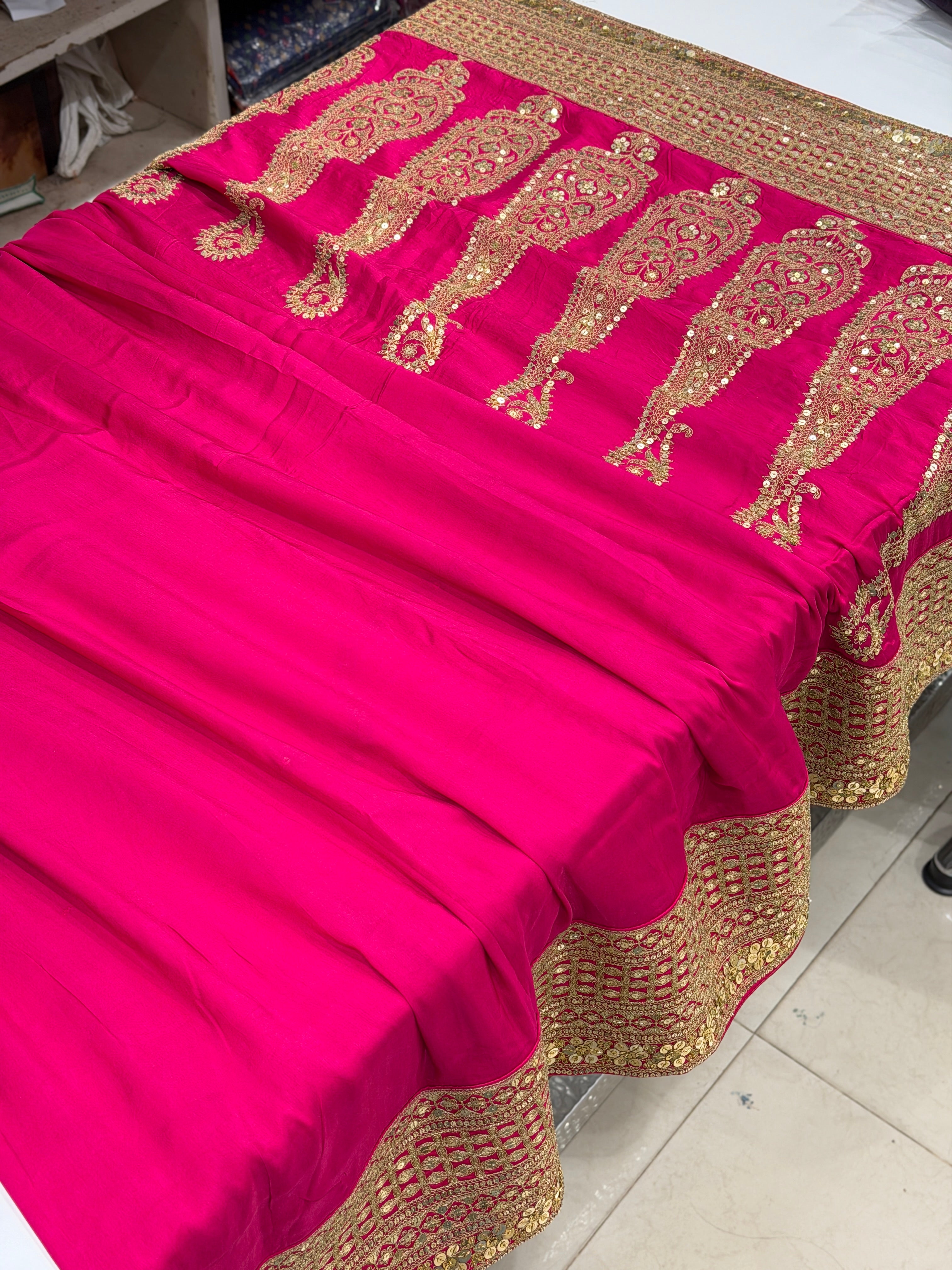 Rani Sabyasachi Inspired Marodi Embroidery Pure Silk Saree Keri Pallu Saree