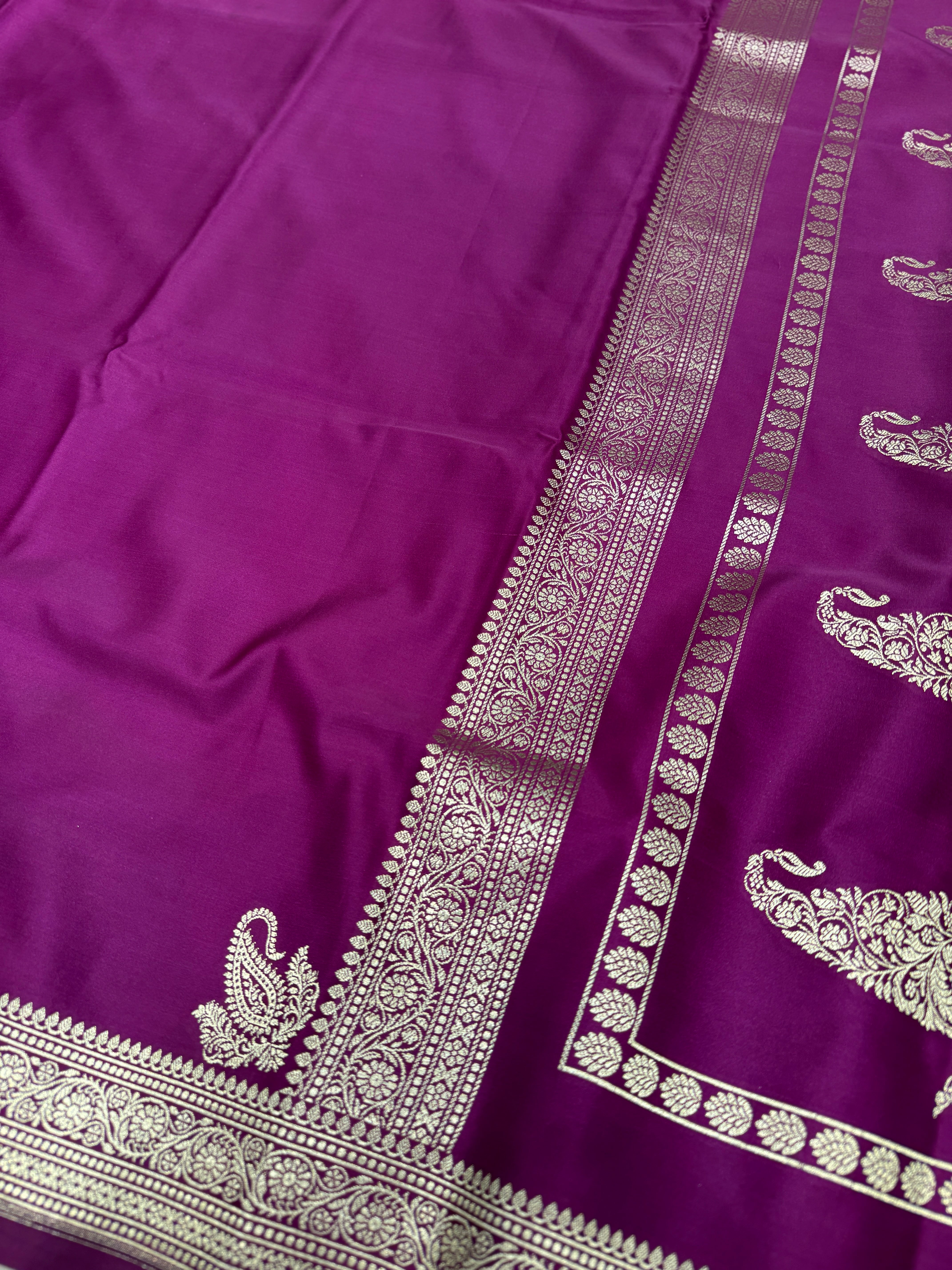 Wine Banarasi Silk Plain Small Border Saree