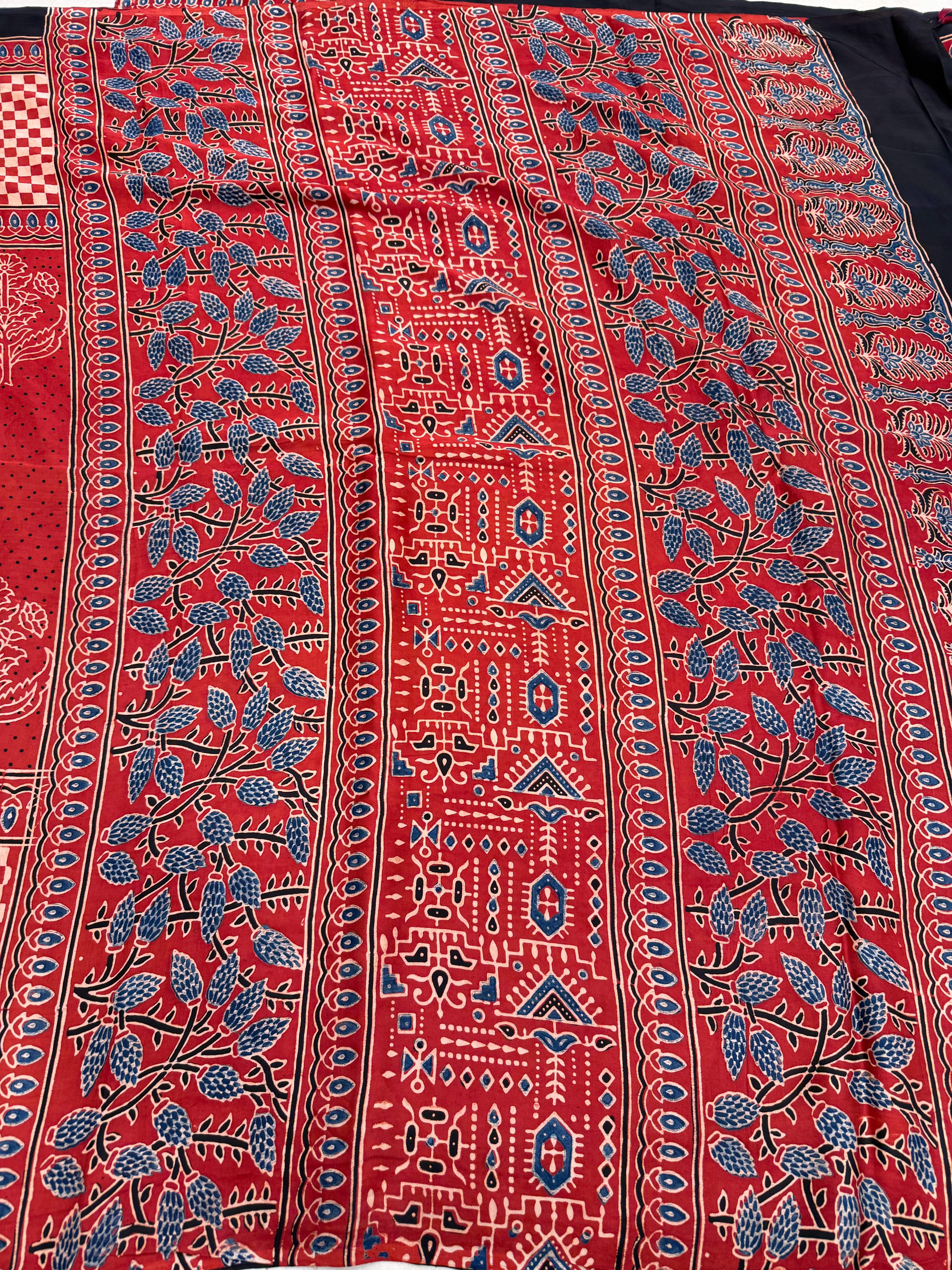 Red Contemporary Ajrakh Hand Block Print Pure Gajji Silk Saree