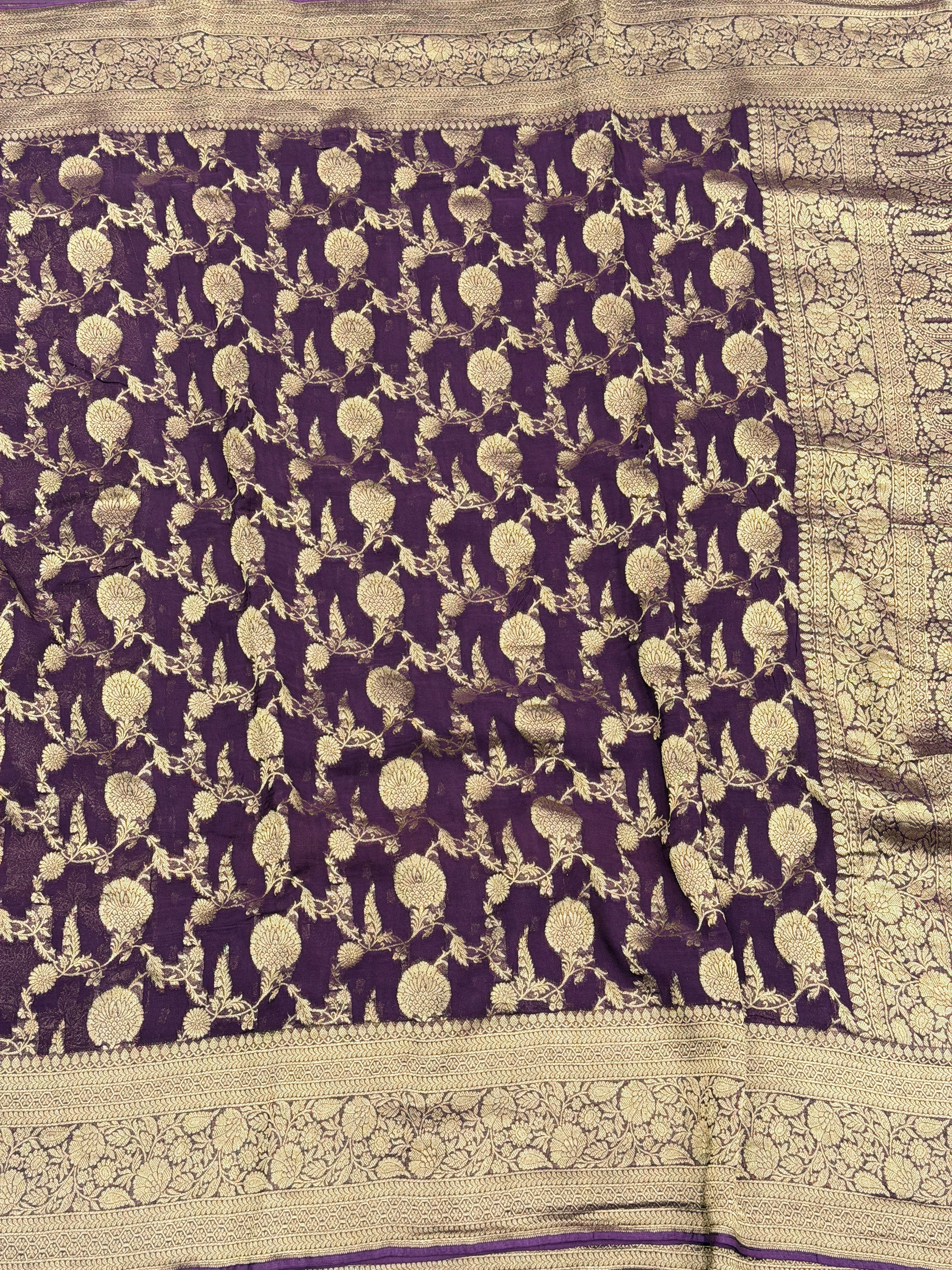 Wine Jaal Banarasi Khaddi Georgette Saree