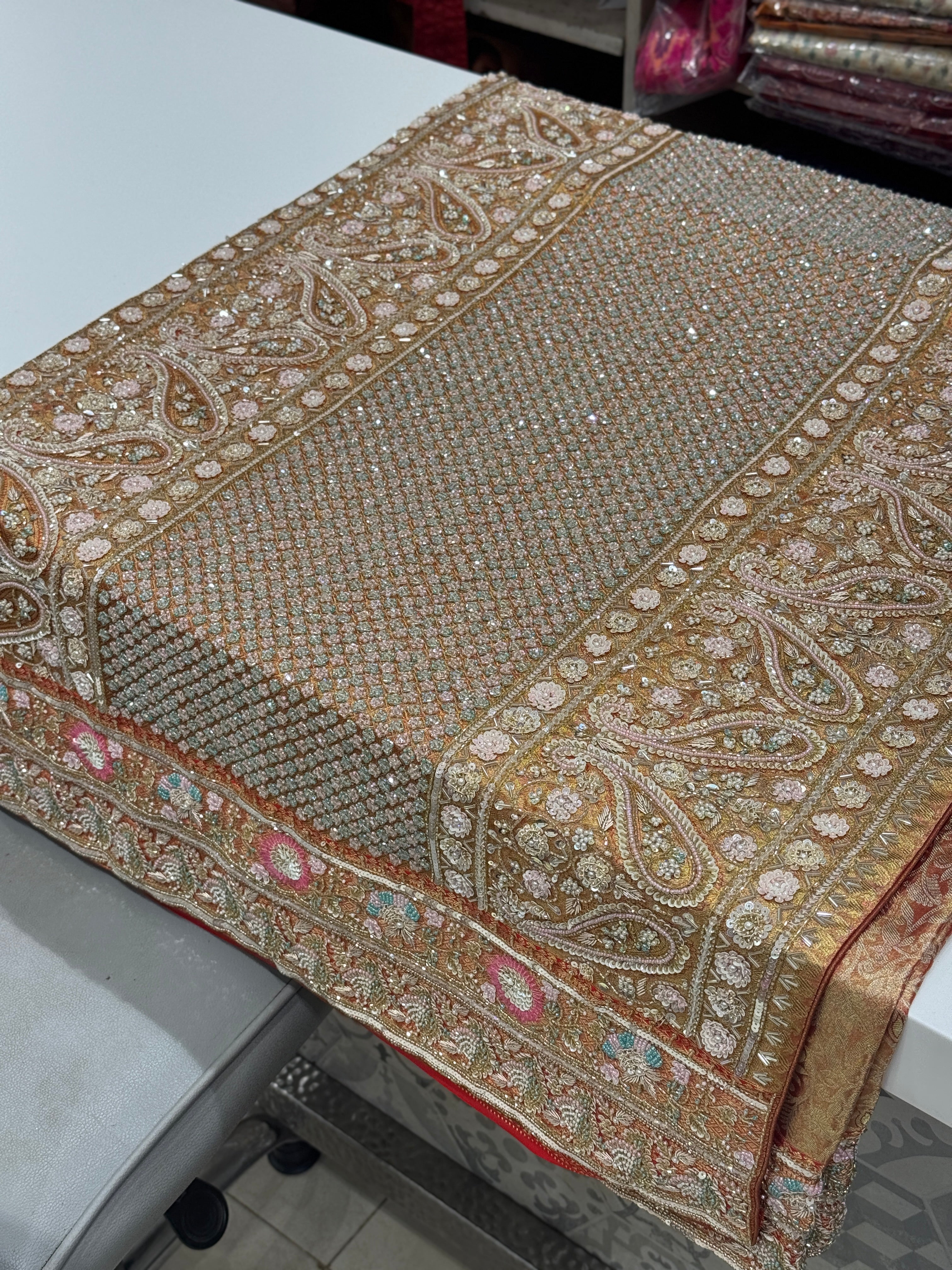 Red Tissue Kanjivaram Hand Embroidery Saree
