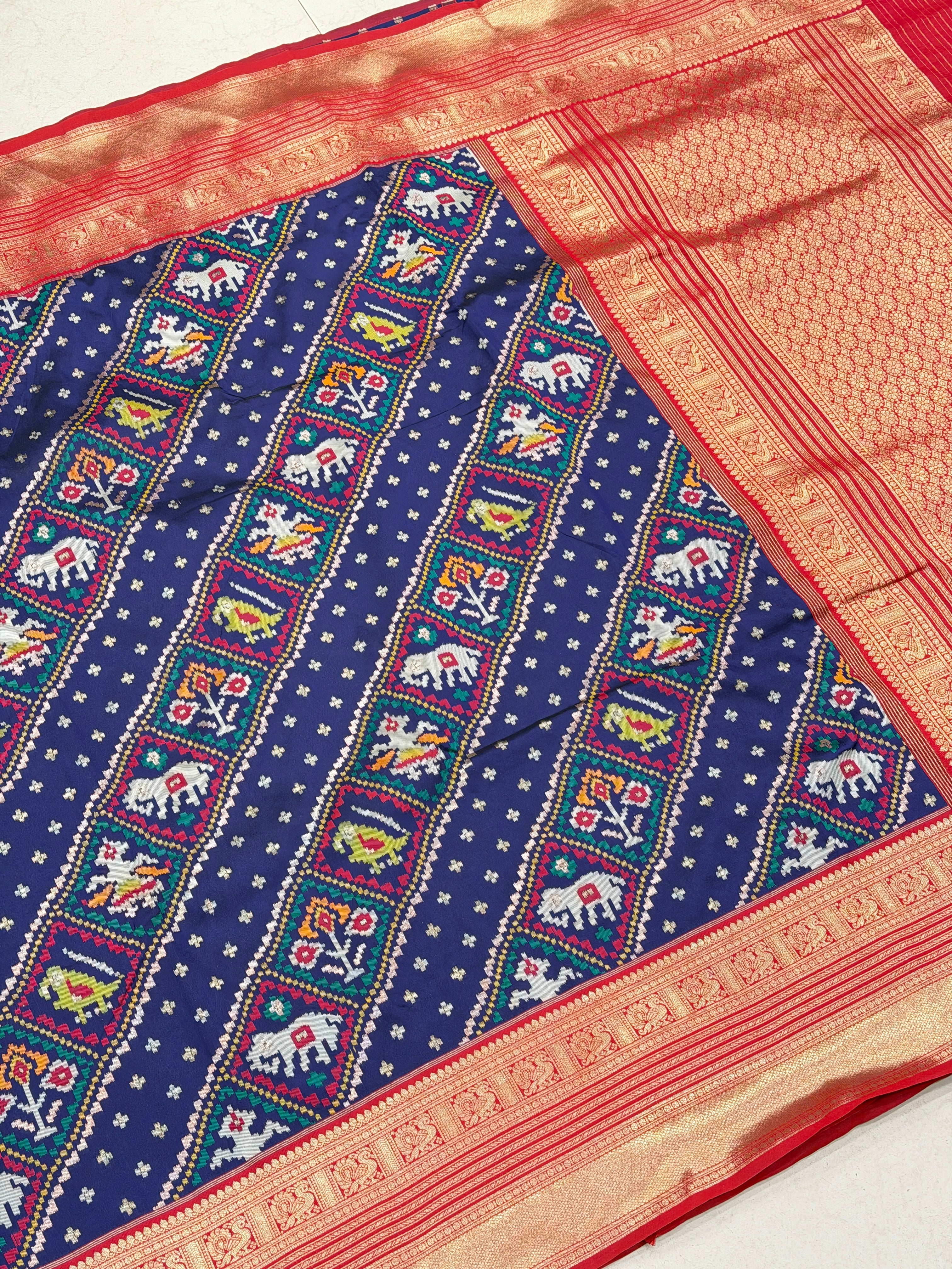 Blue Banarasi Patola Leheriya Kanjivaram Style Border Saree