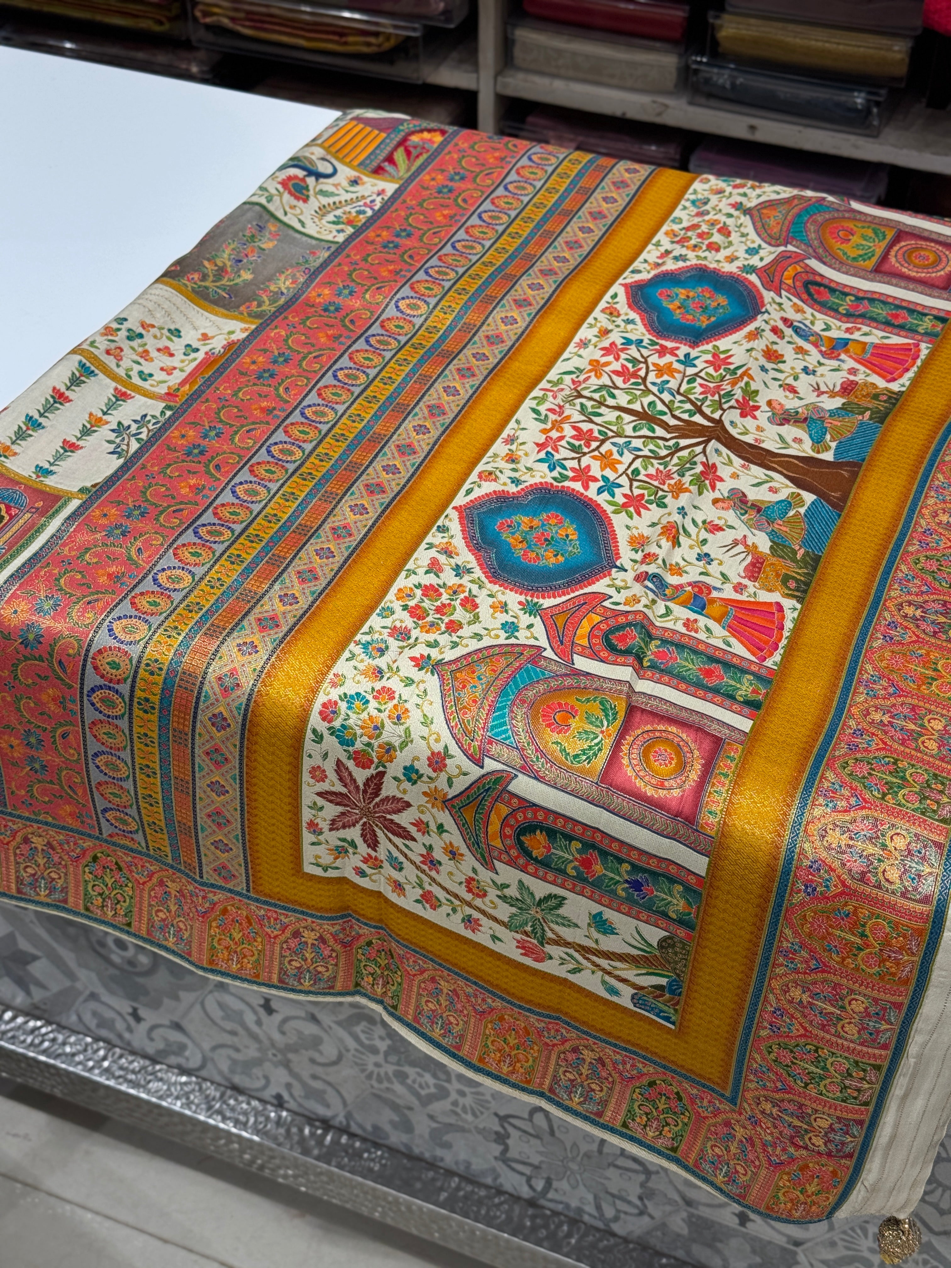 Beige Pashmina Style Woven Saree