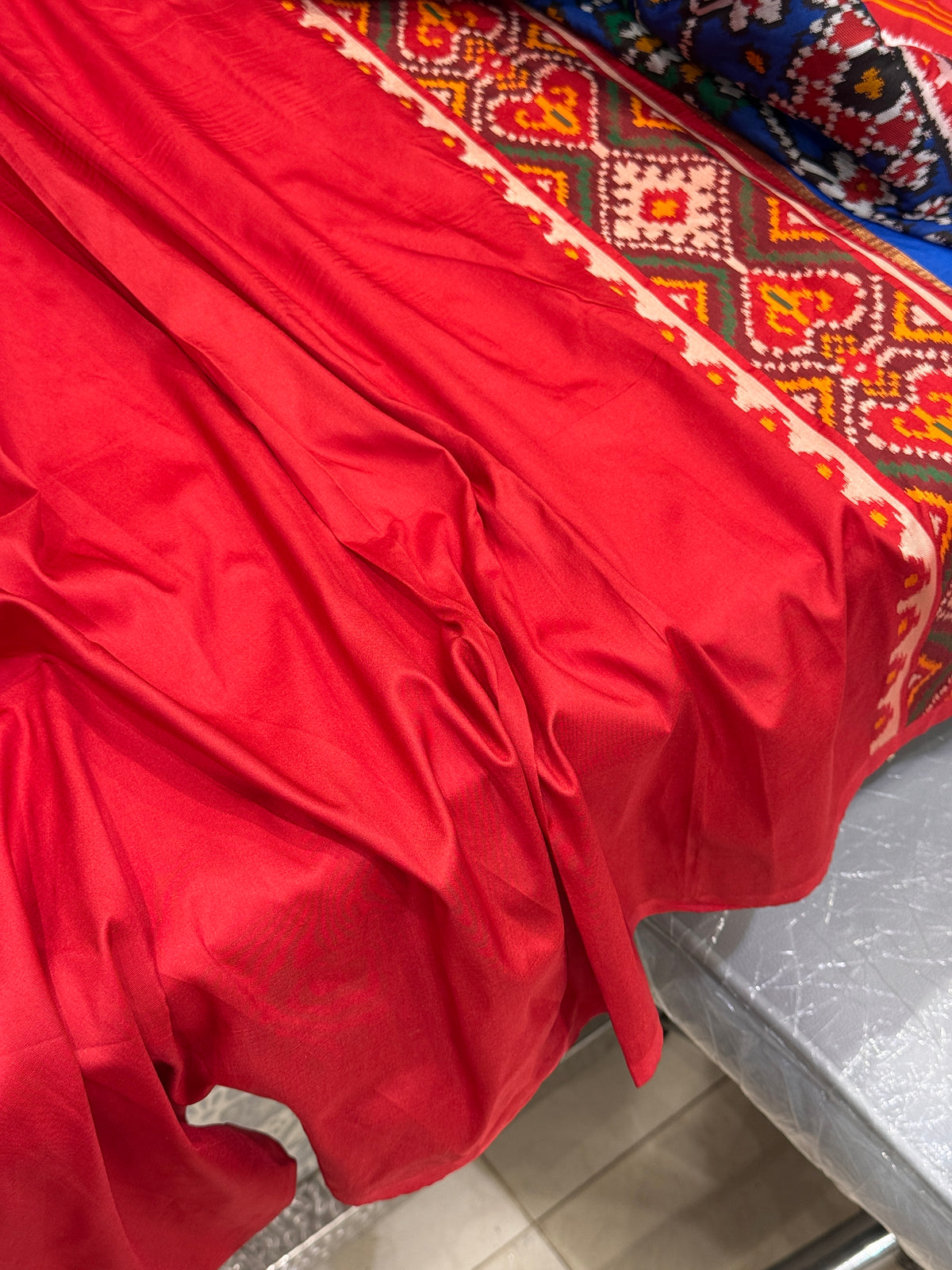 Red Blue Manekchowk Semi Silk Weaved Patan Patola Saree