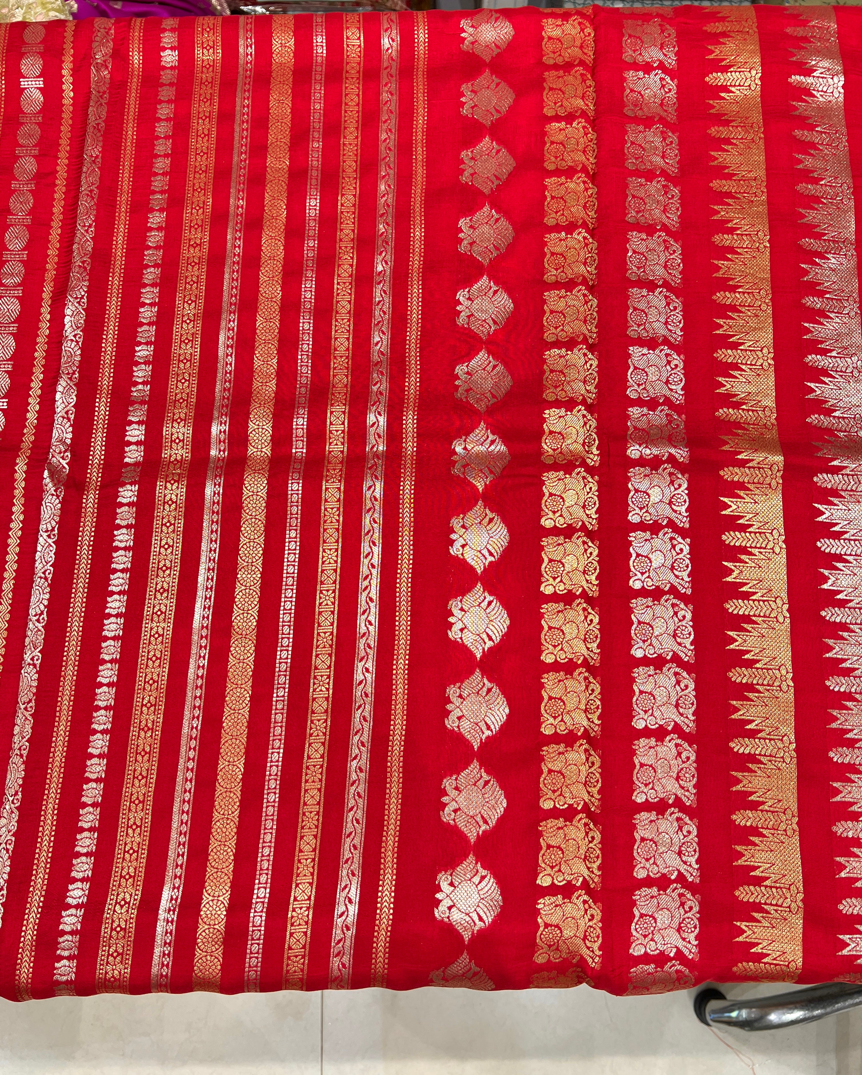 Red Nita Ambani Inspired Banarasi Contemporary Saree