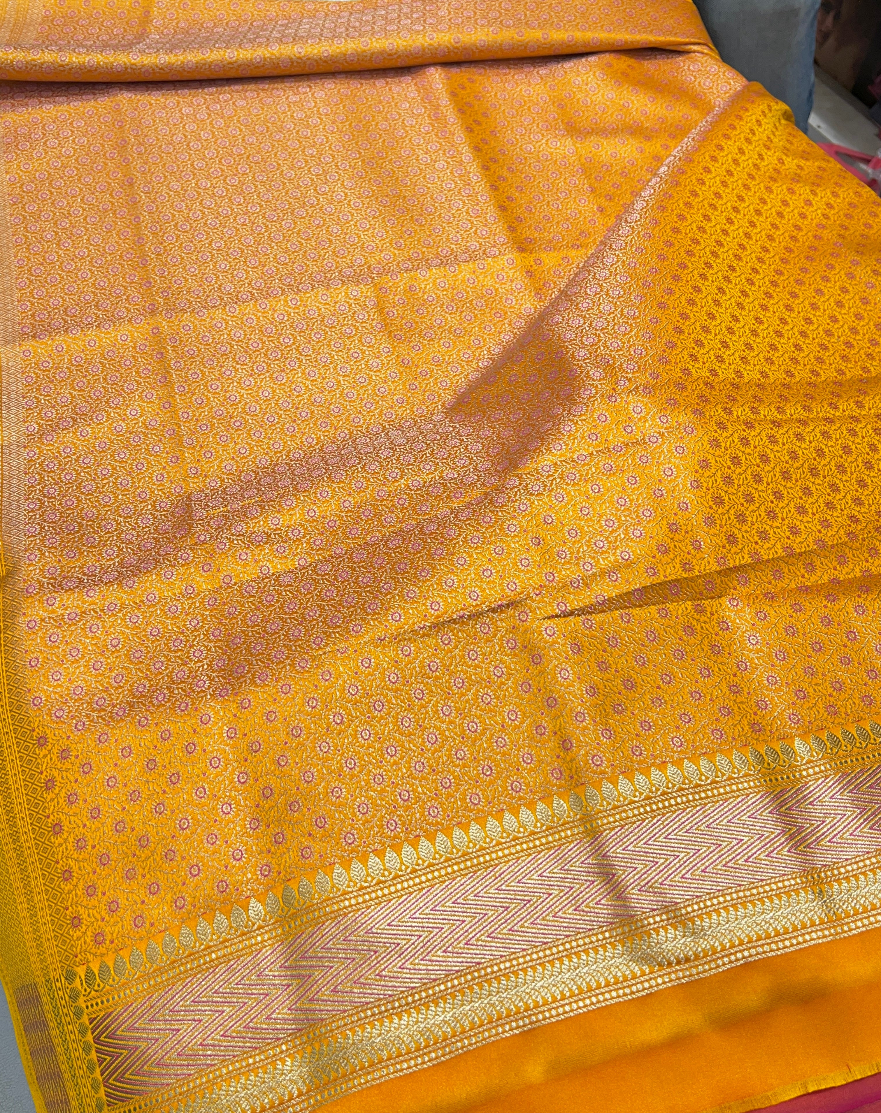 Mango Yellow Banarasi Small Chand Butti Saree